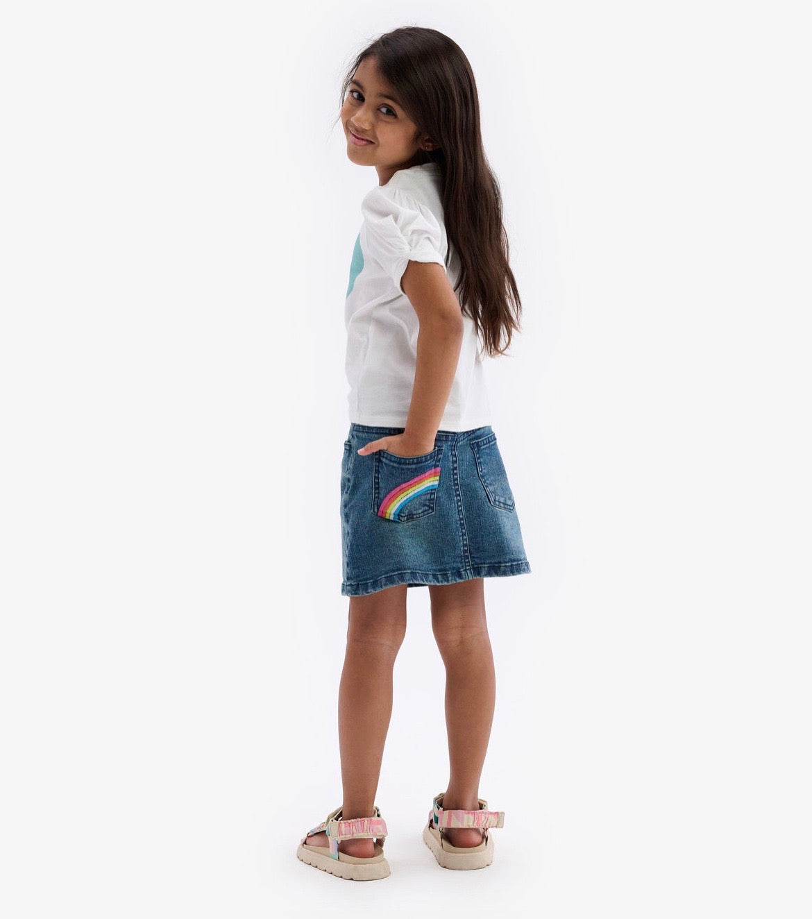 Essential Denim Skirt w Rainbow Pocket