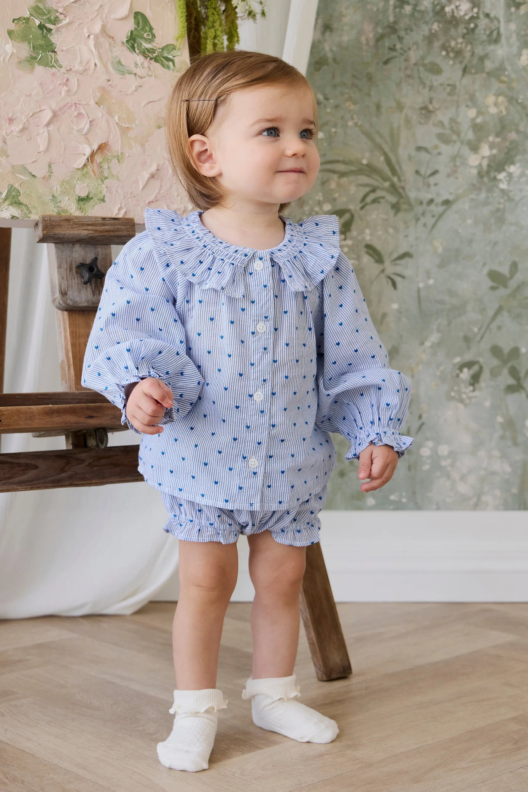 Indigo Stripe Bellamy Blouse and Bloomer Set