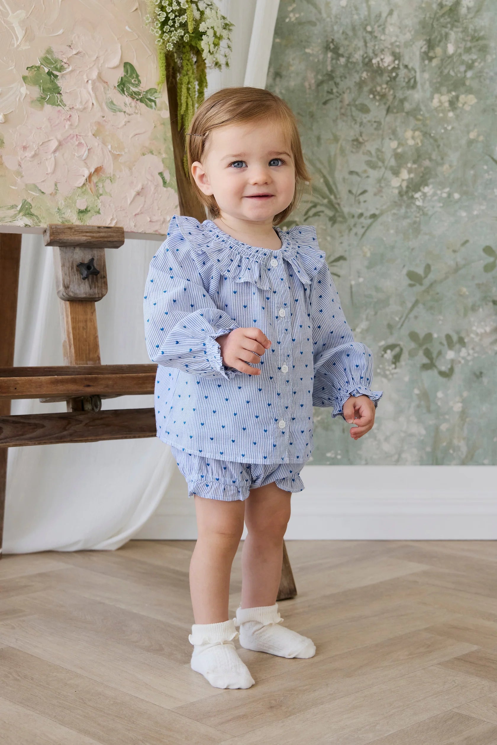 Indigo Stripe Bellamy Blouse and Bloomer Set