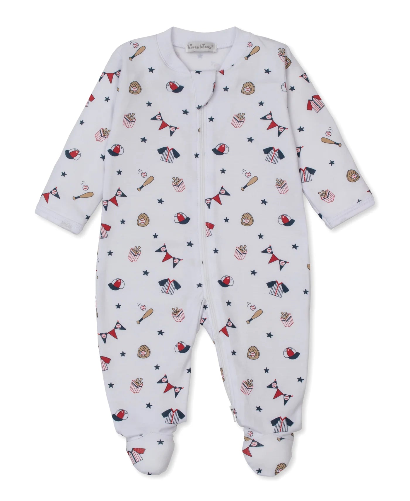 White Fly Ball Print Zip Footie
