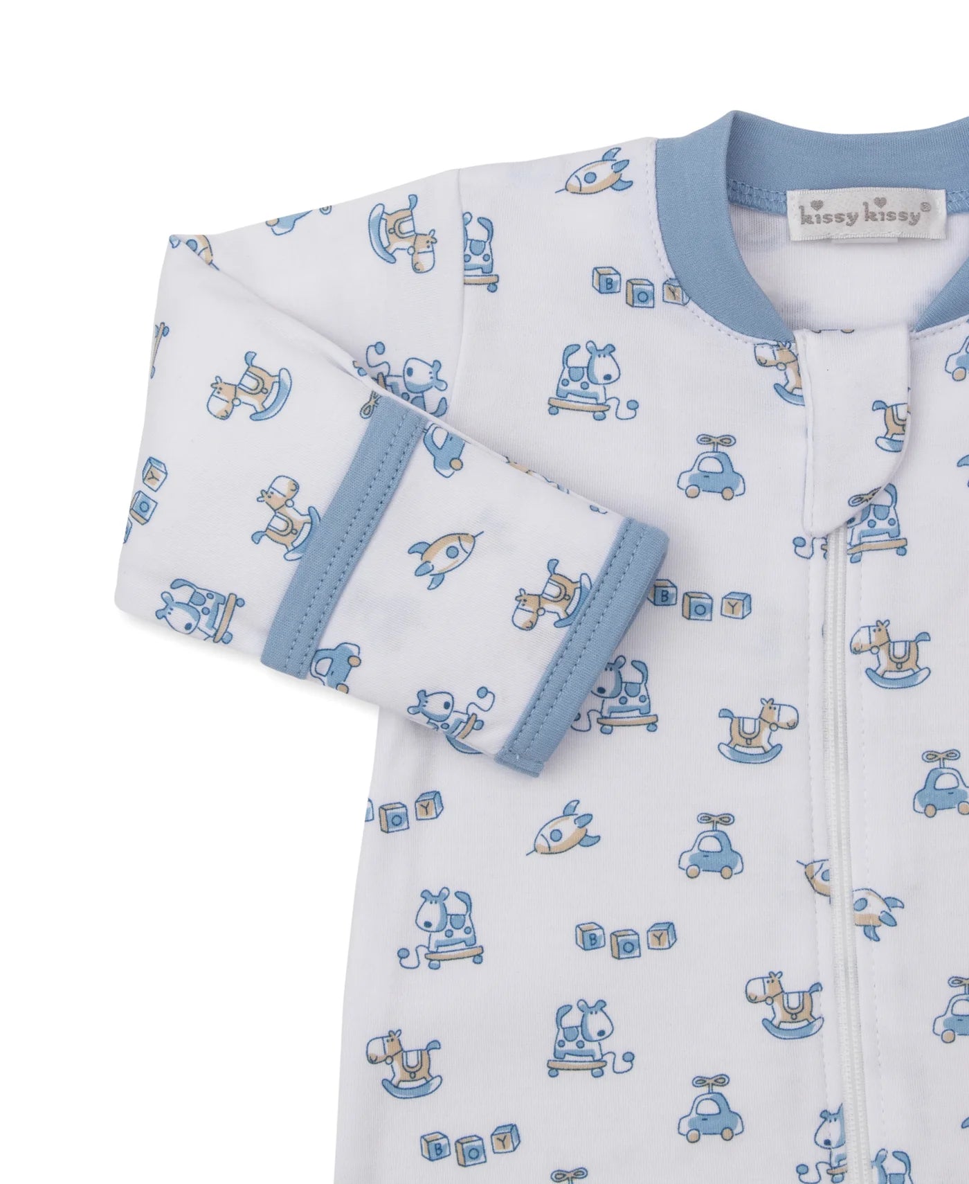 Blue Vintage Toy Fun Print Zip Footie