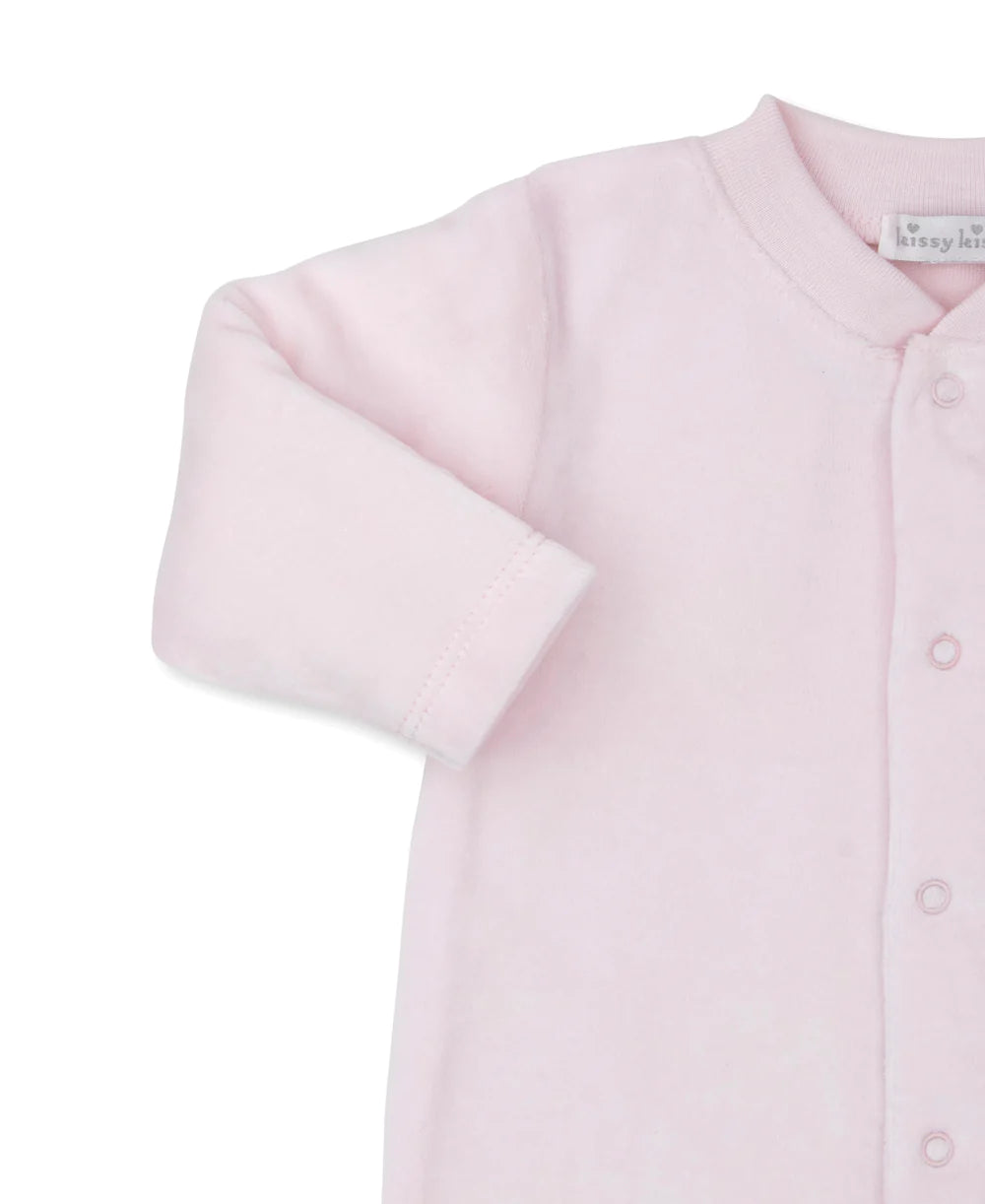 Kissy Pink Velour Beary Plaid Snap Footie