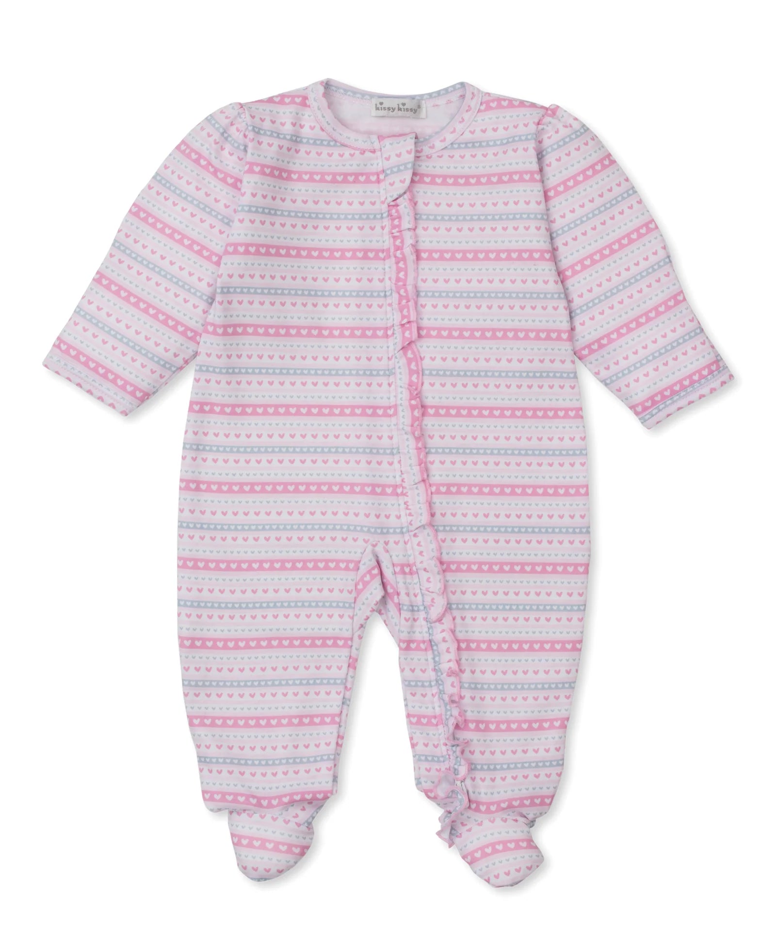 Pink Baby Elephant Hearts Striped Footie