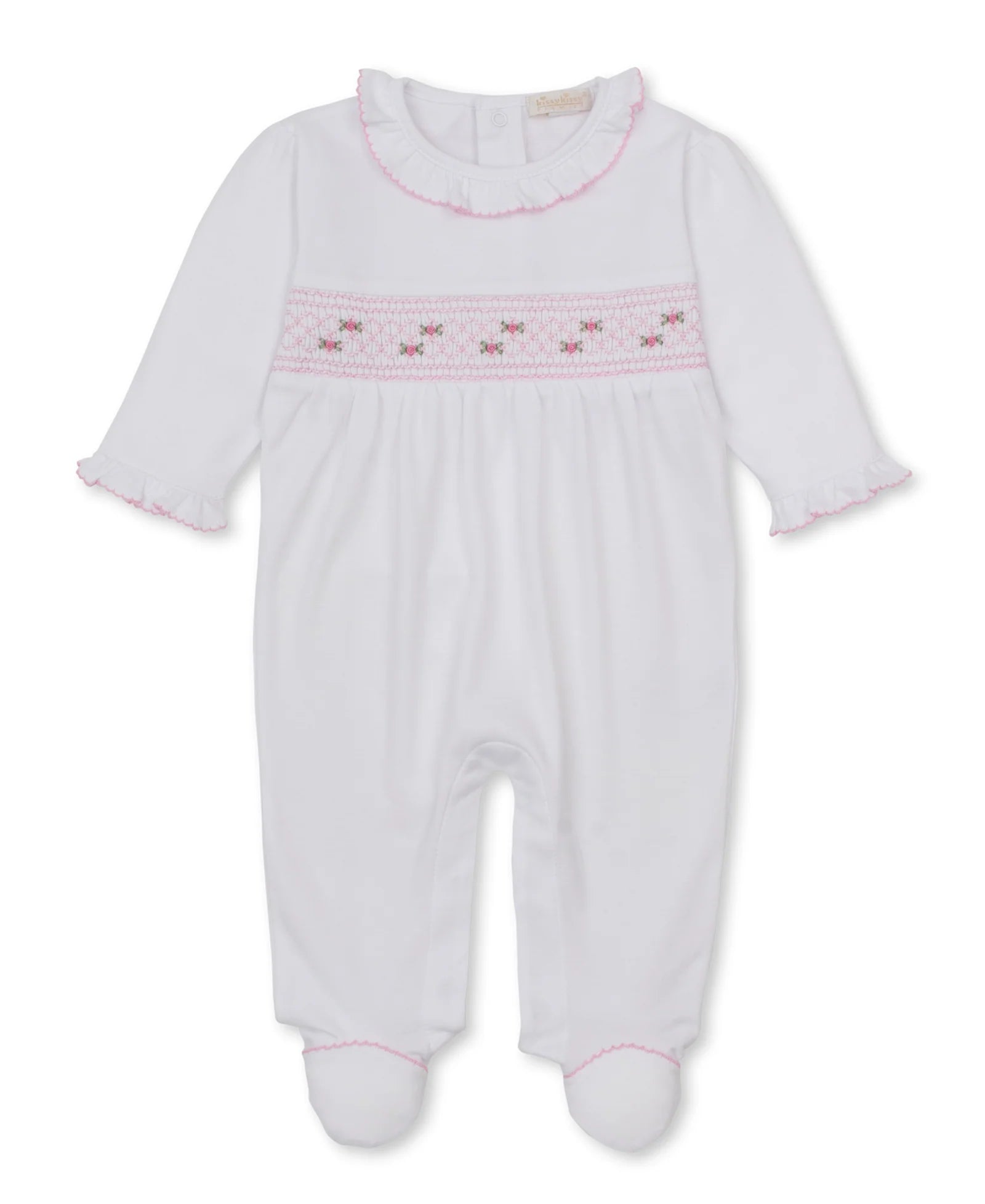 Kissy White and Pink Fall Footie w/ Hand Smocking
