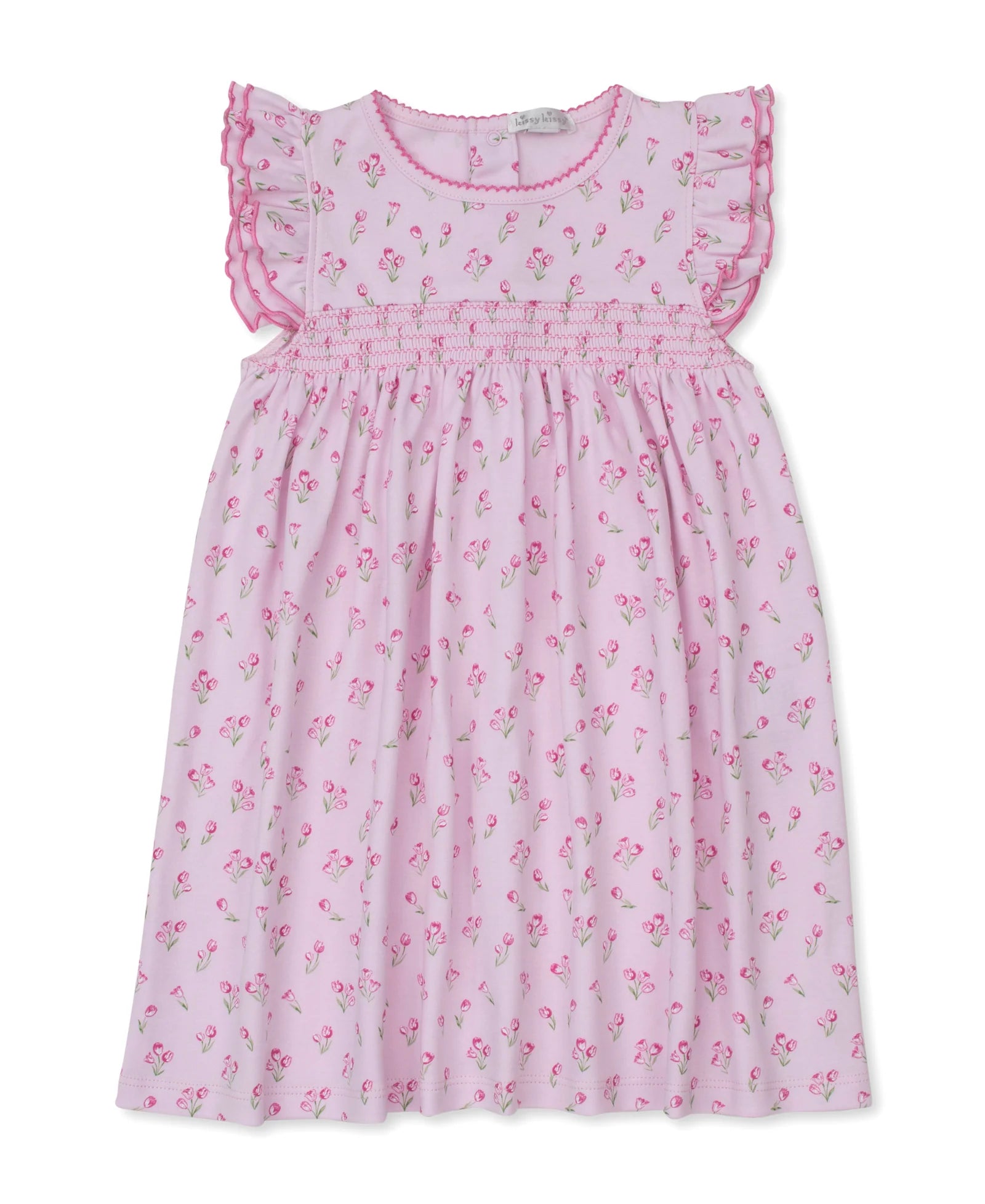 Pink Timeless Tulips Print Smocked Dress