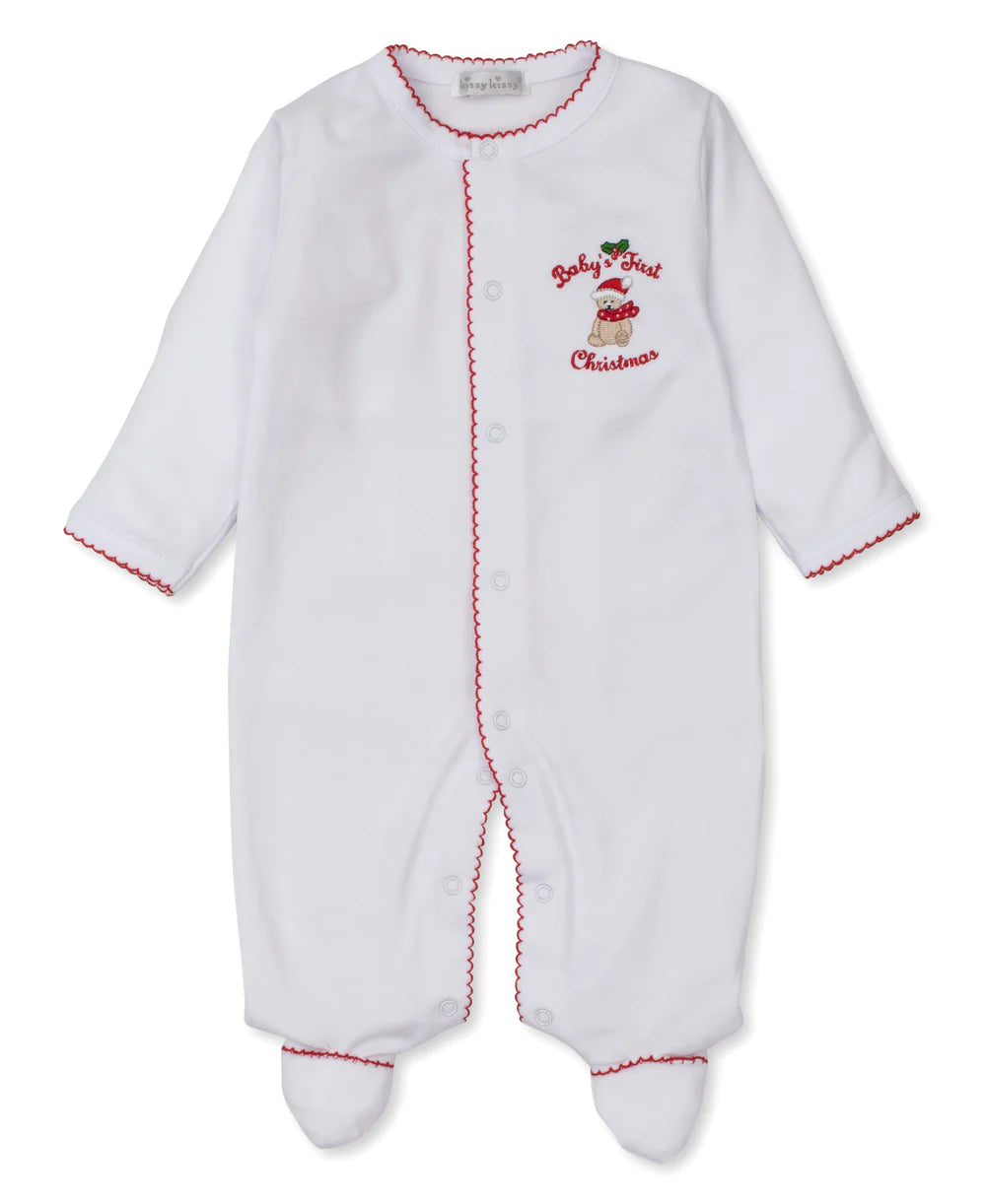 Kissy White Baby's 1st Christmas Bear Snap Footie