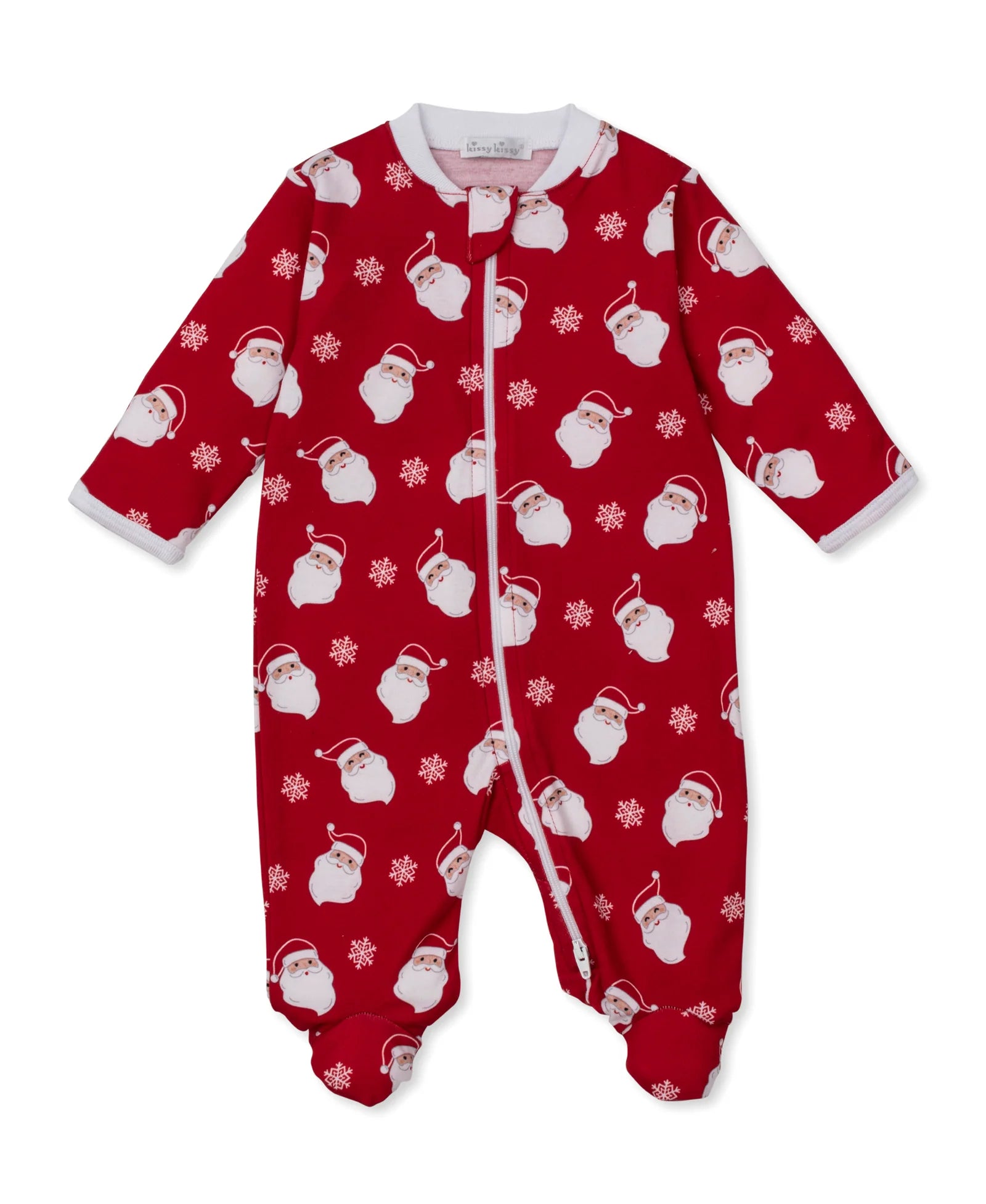 Red Smiling Santas Print Zip Footie