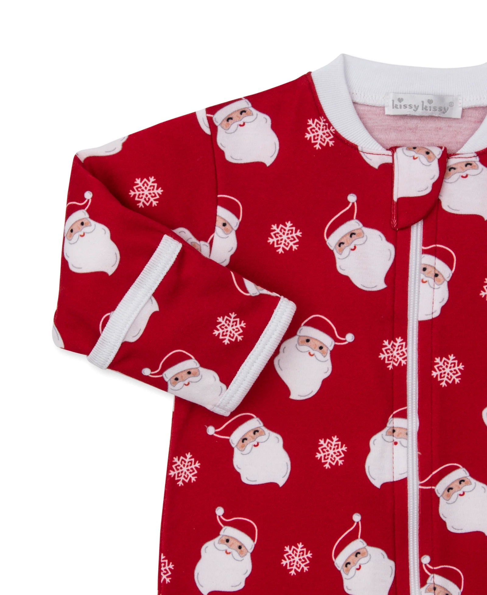 Red Smiling Santas Print Zip Footie