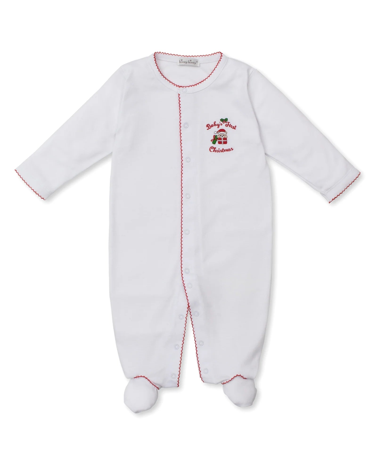 White Red Trim First Christmas Footie