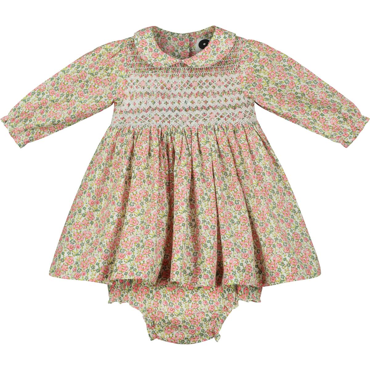 Kew Dress (LS Peach/Green Floral w Collar)