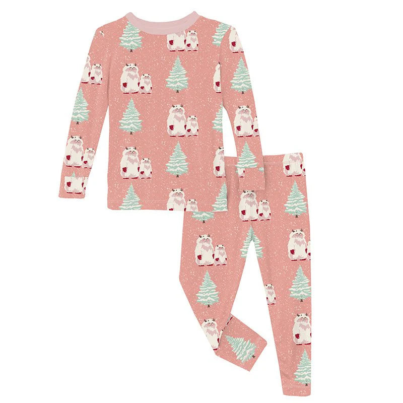 Print LS Henley PJ Set Blush Yeti
