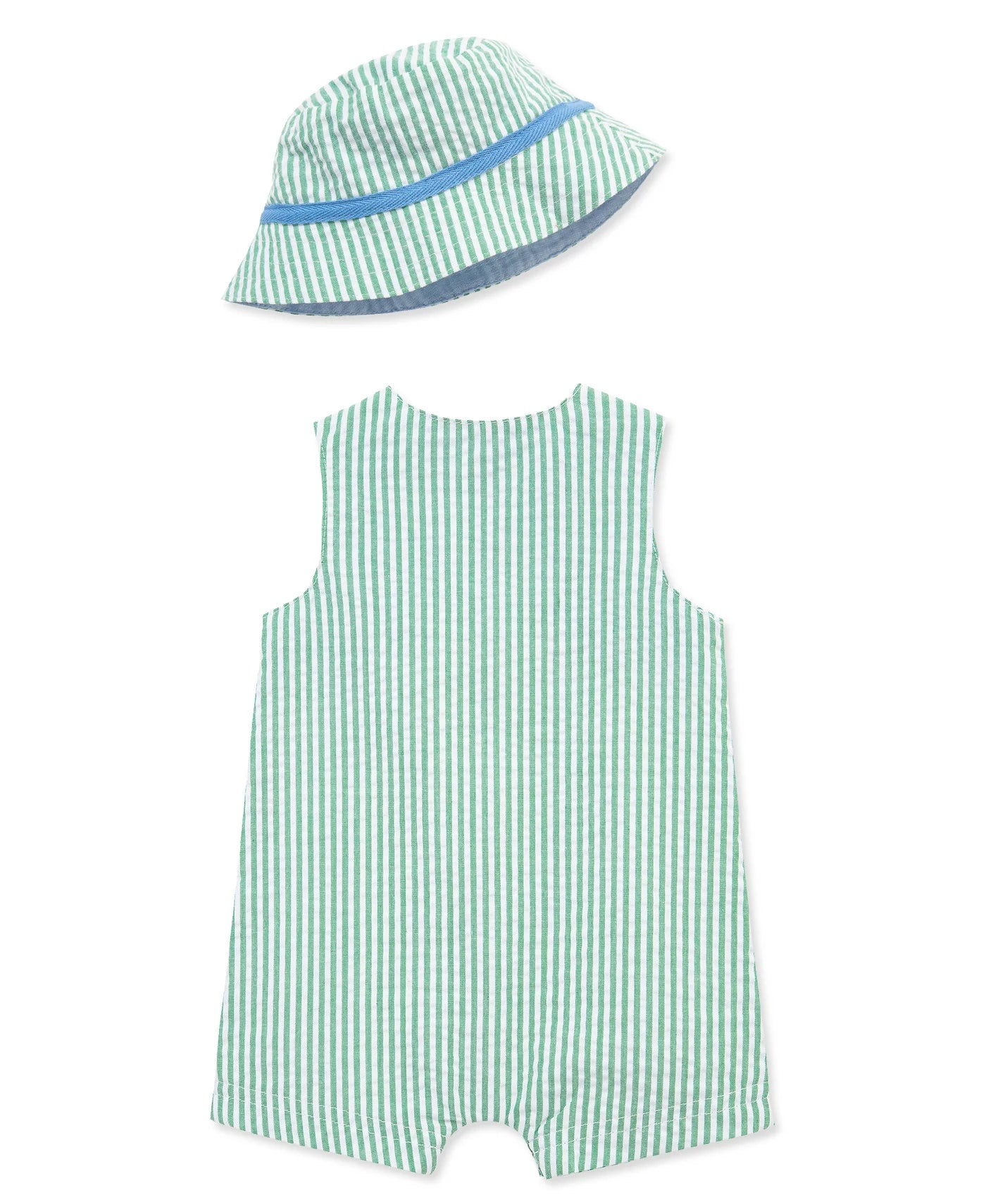 Green Striped Emb Golf Sunsuit & Bucket Hat
