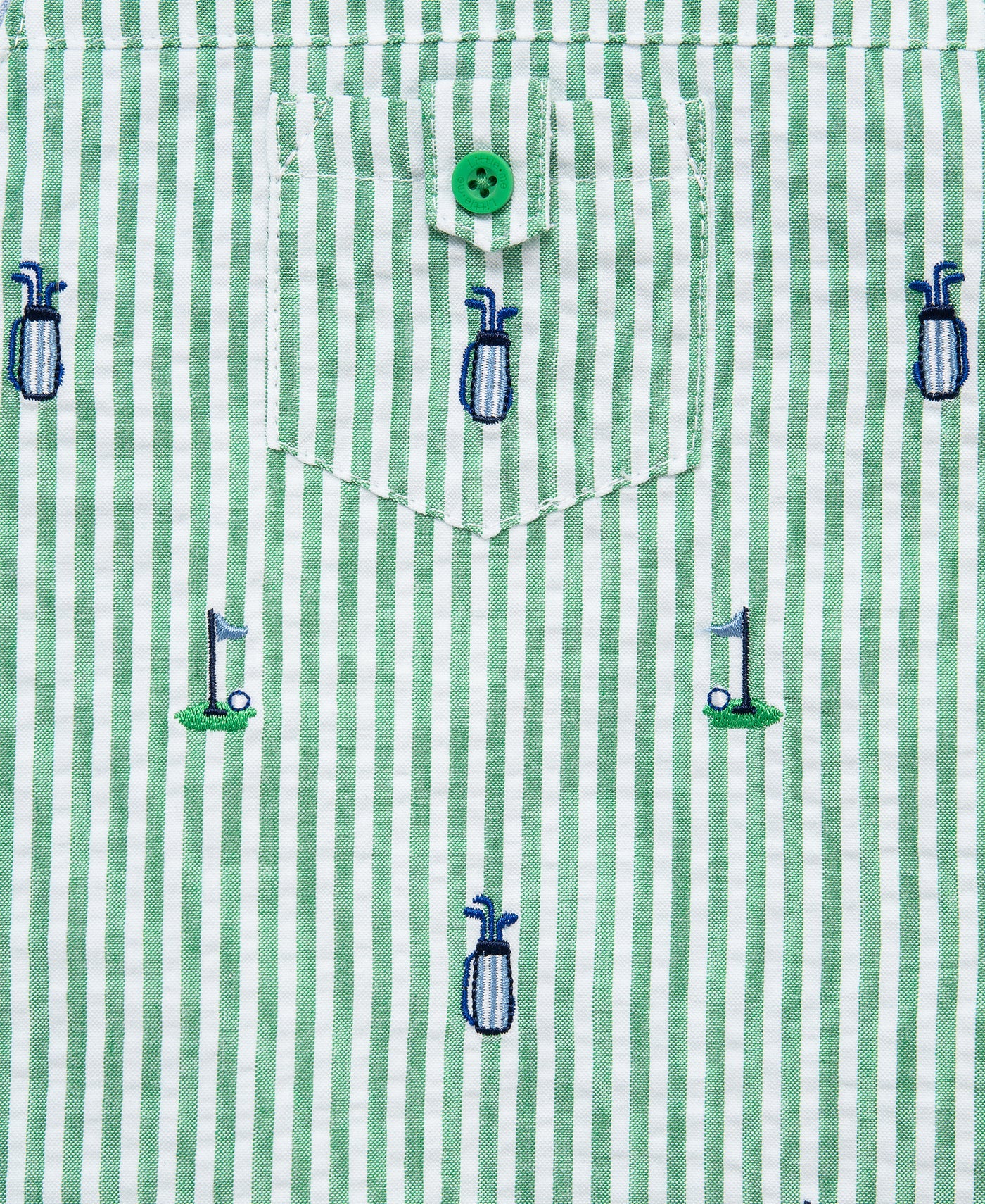Green Striped Emb Golf Sunsuit & Bucket Hat