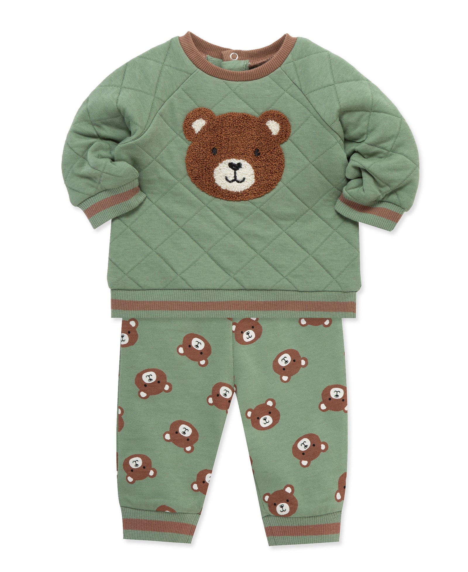 Sage Quilted Bear Sweatshirt & Print Pant