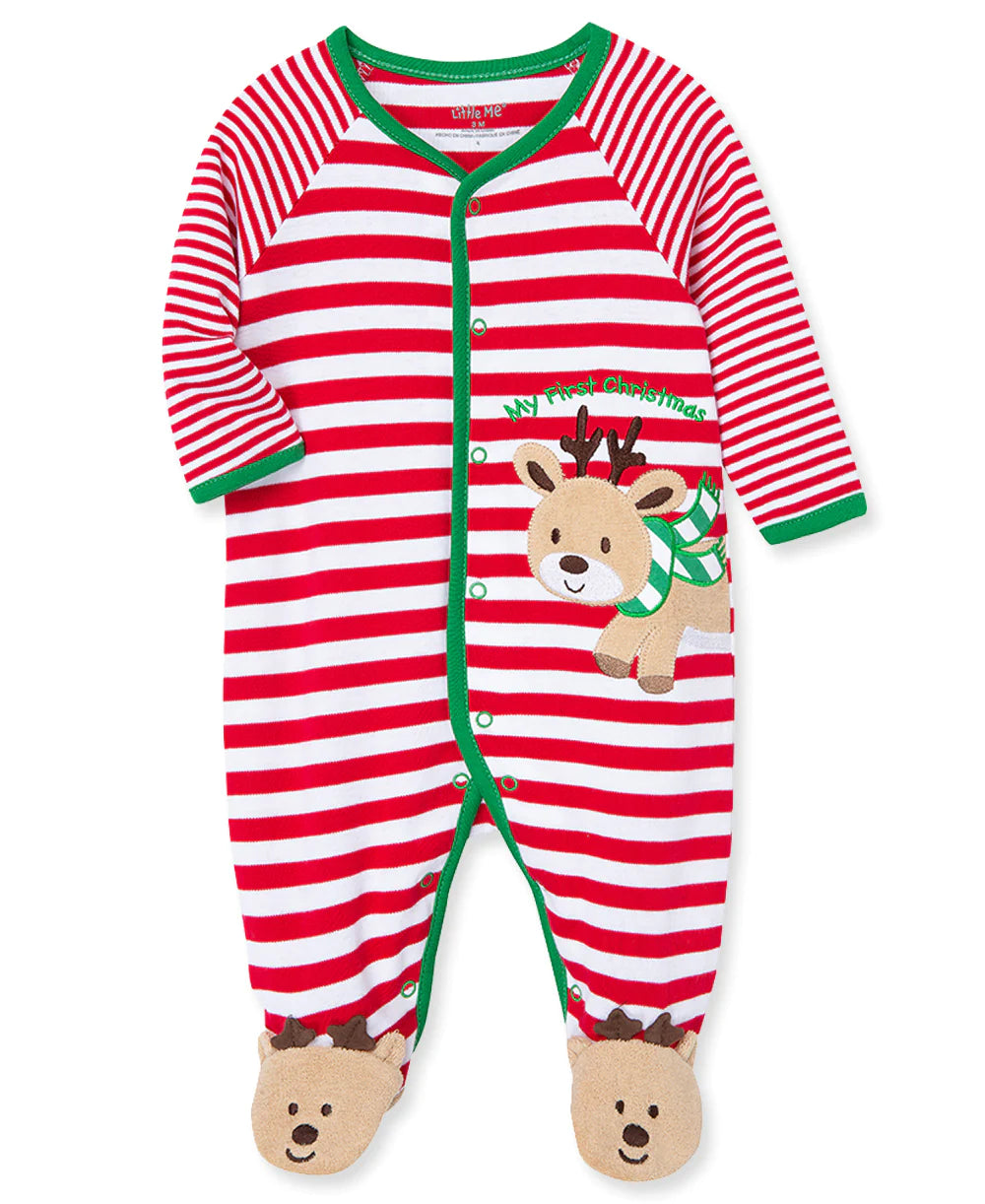 Candy Cane Stripe Reindeer Christmas Footie