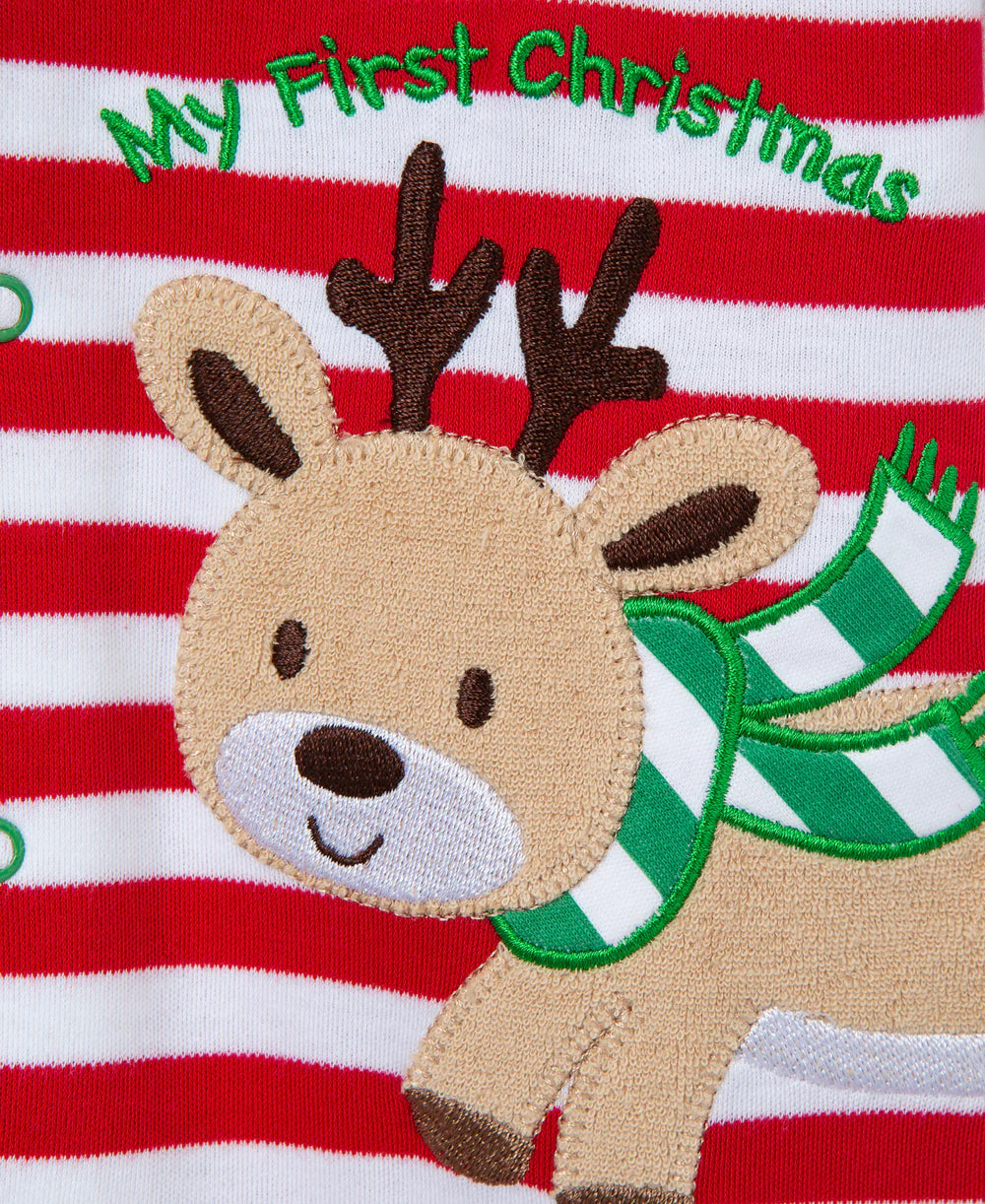 Candy Cane Stripe Reindeer Christmas Footie