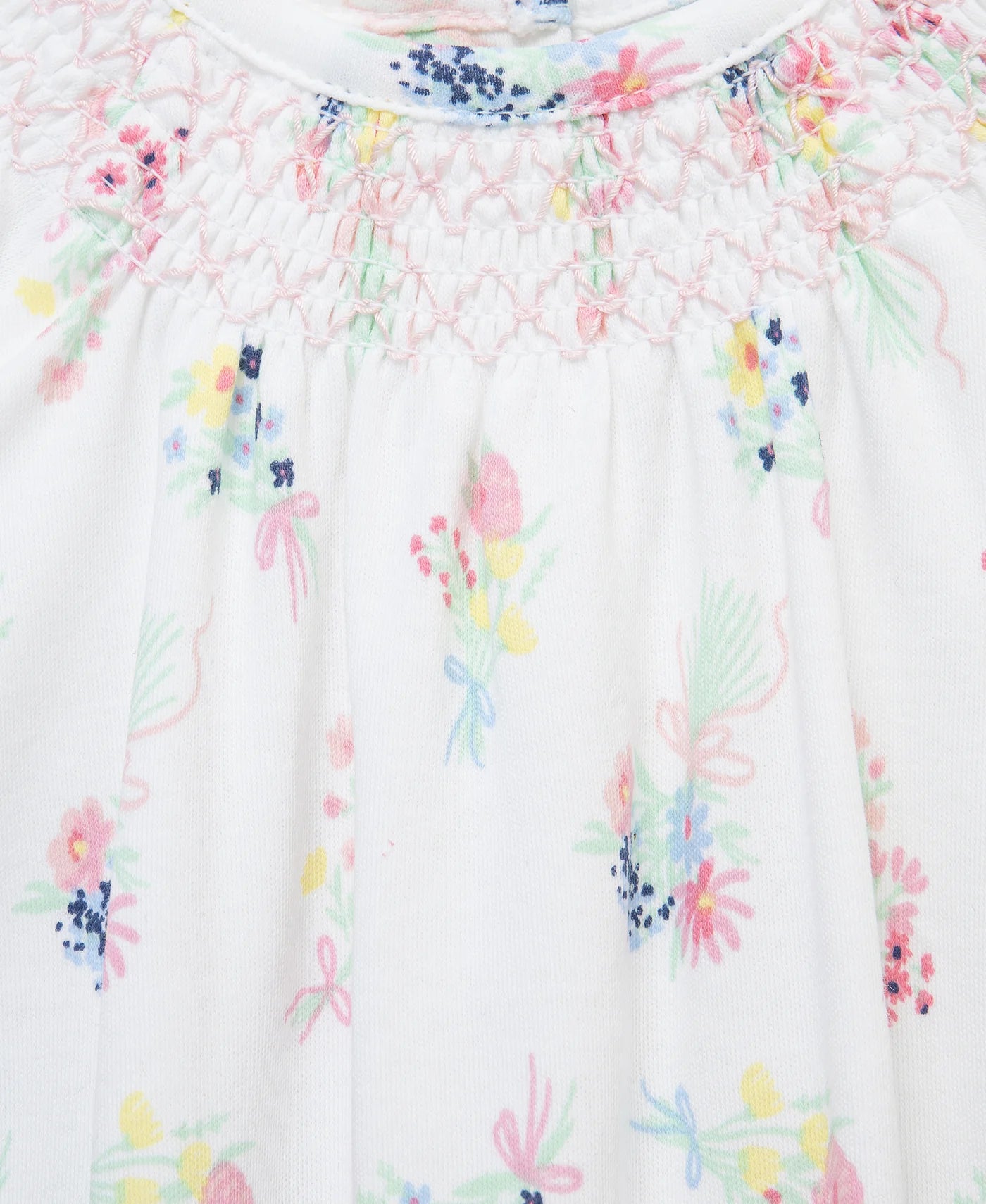 White Floral Bouquet Print Smocked Bubble & Headband