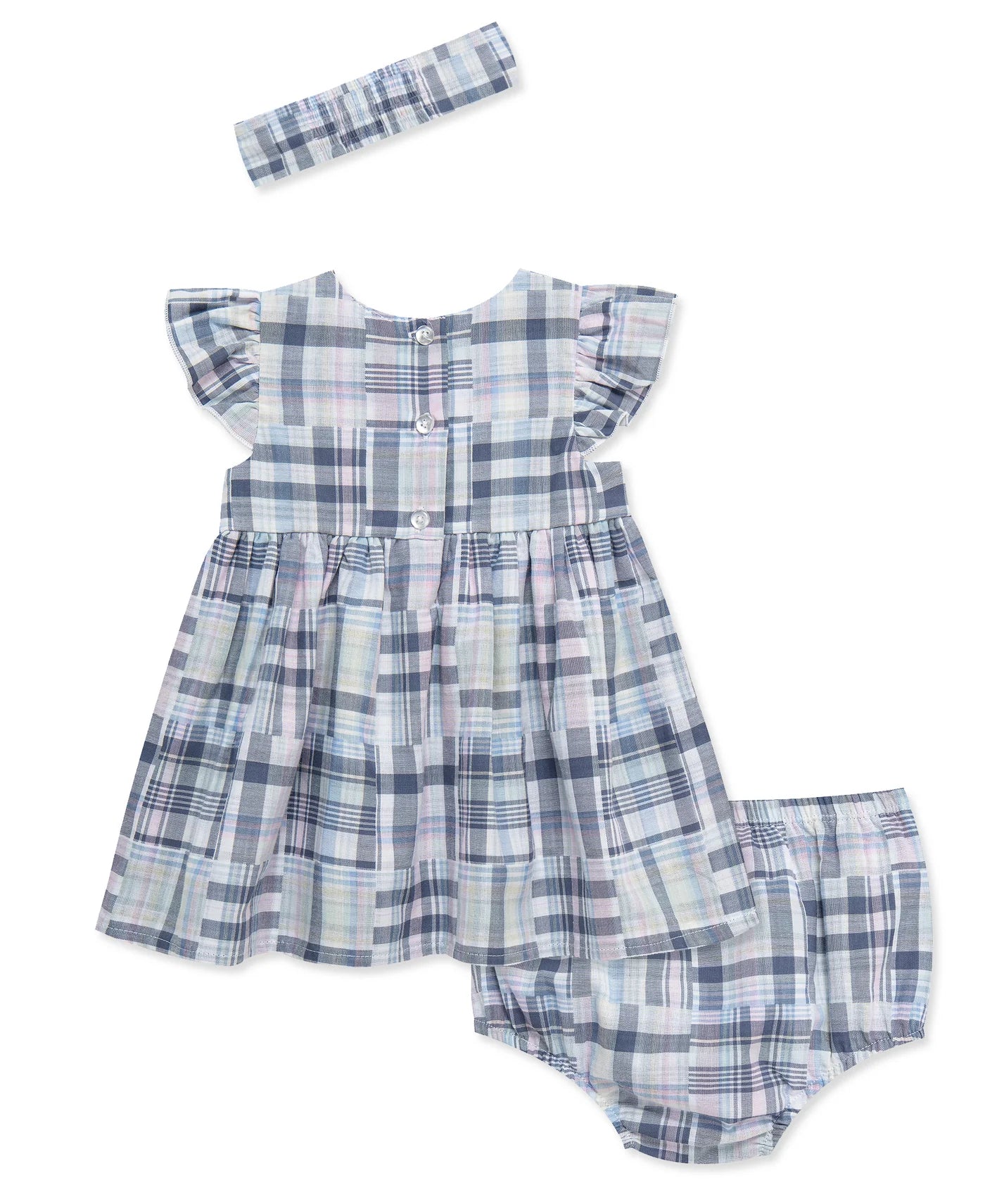 Blue Madras Check Newport Dress Bloomer & Headband Set