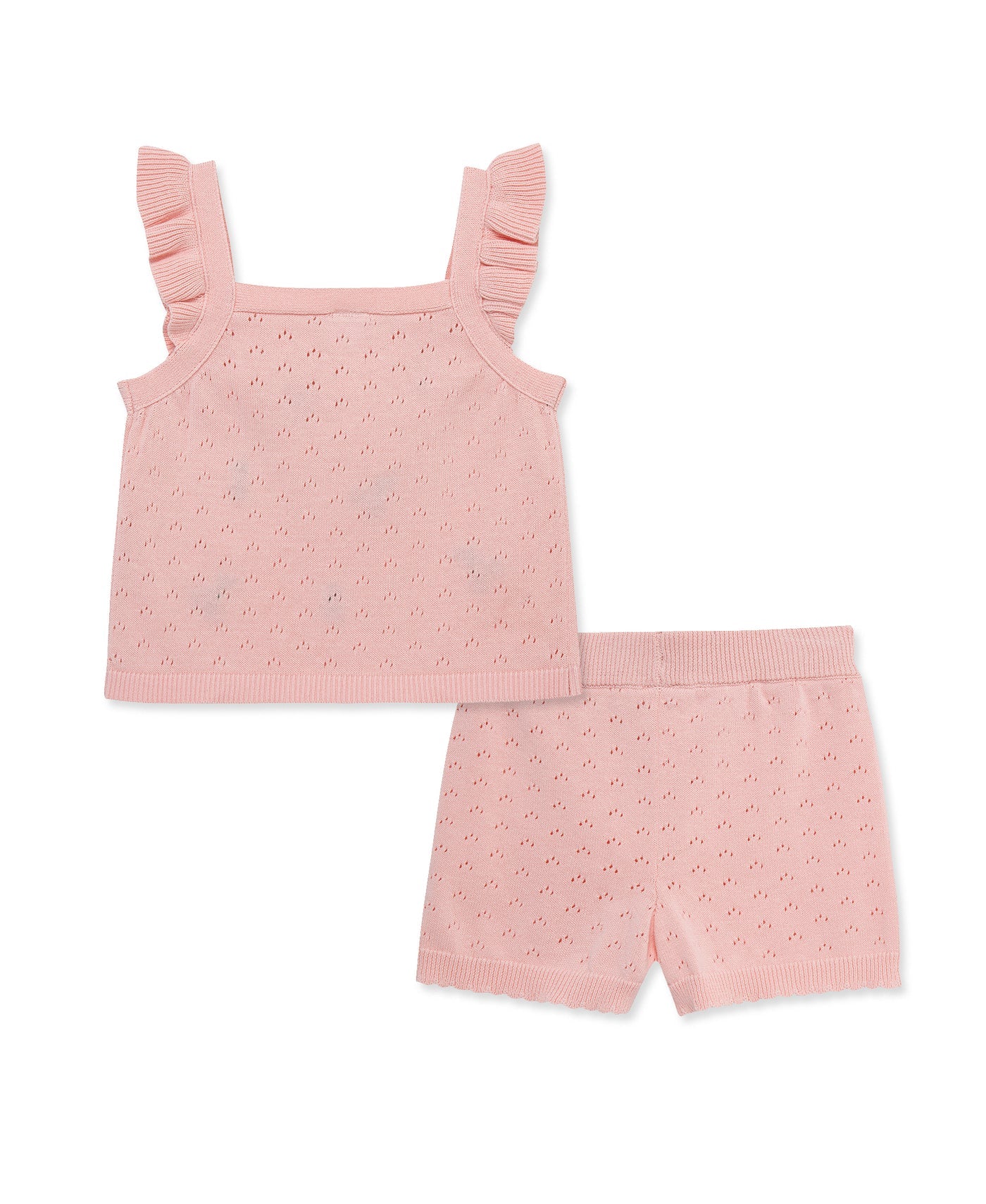Peach Pointelle Knit Cherry Emb Short Set