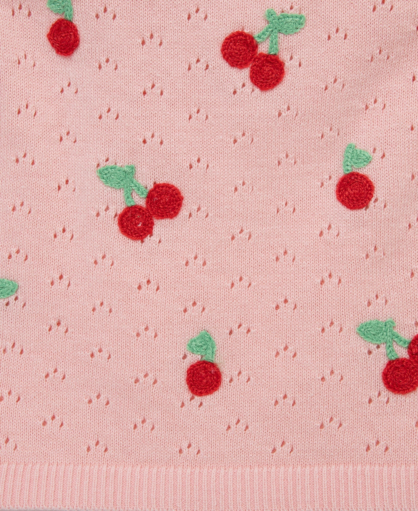 Peach Pointelle Knit Cherry Emb Short Set