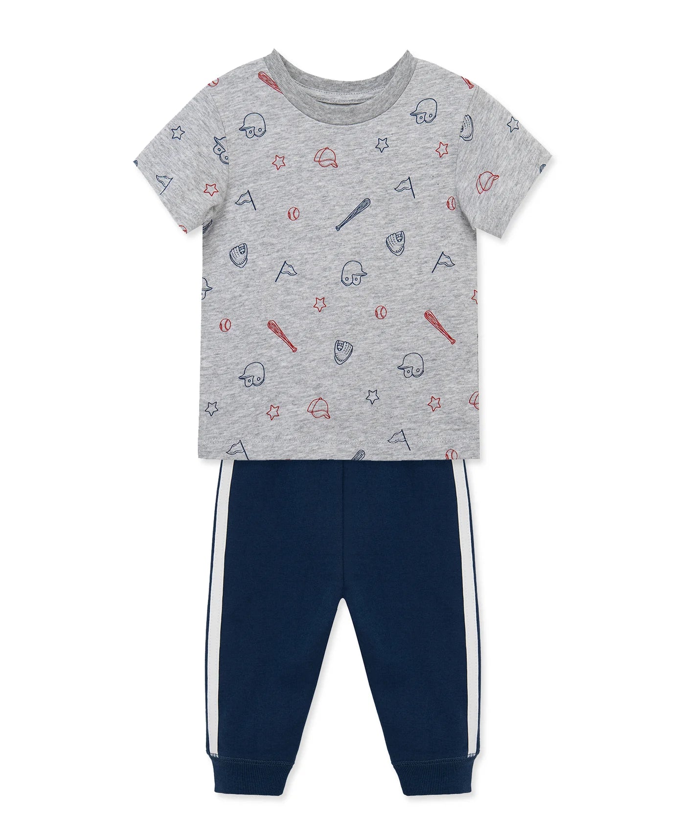 Baseball Print Tee & Navy Pant Set