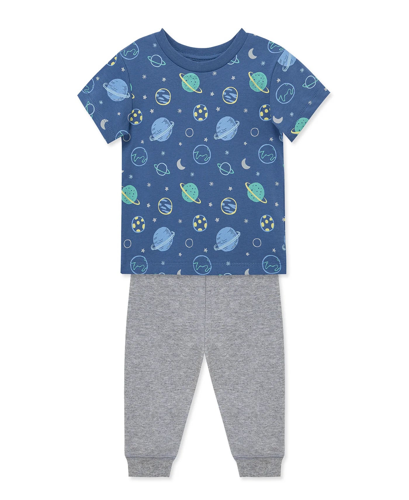 Navy Space Rocket Tee & Gray Sweatpants