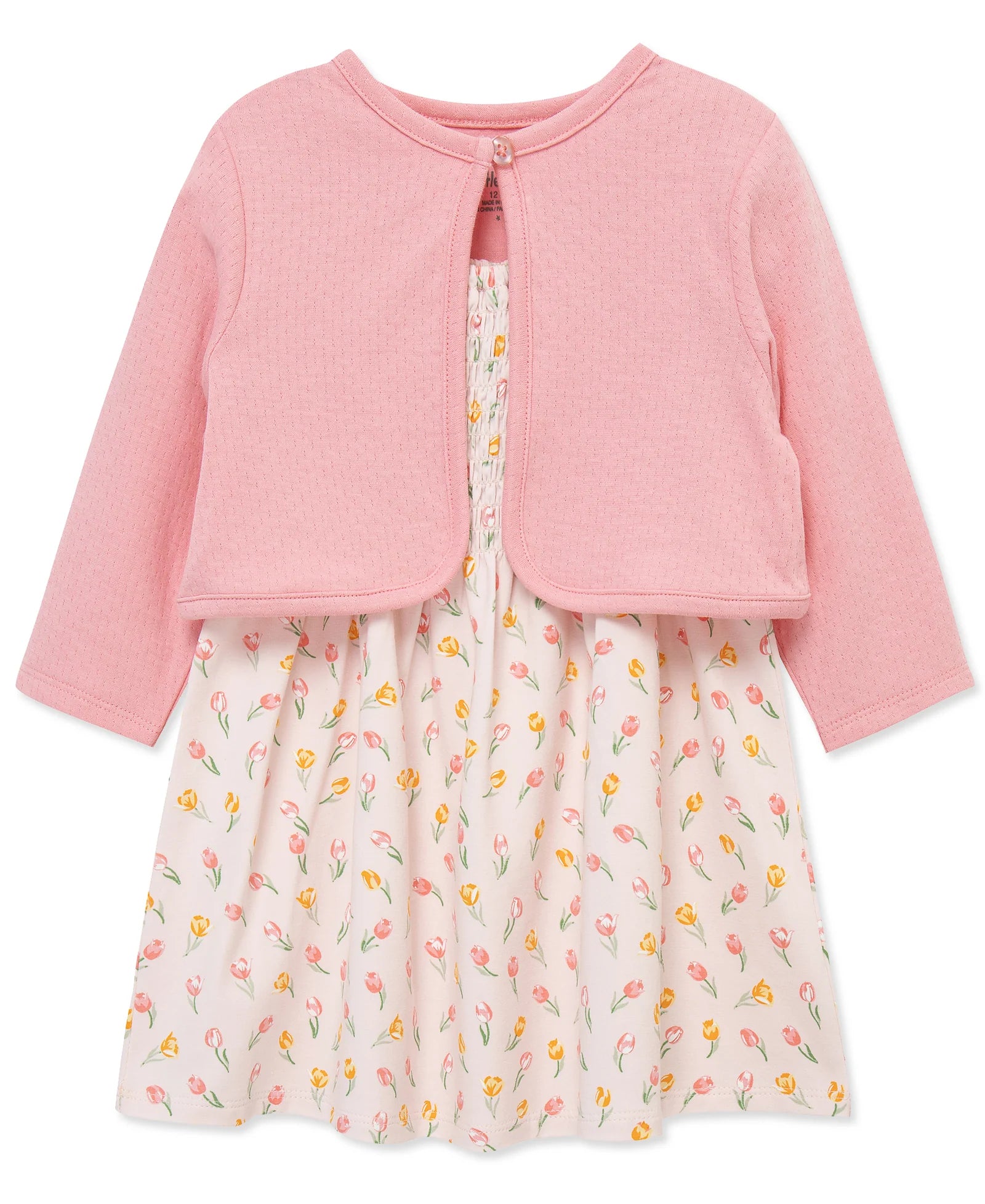 Pink Tulip Knit Dress & Pink Cardigan Set