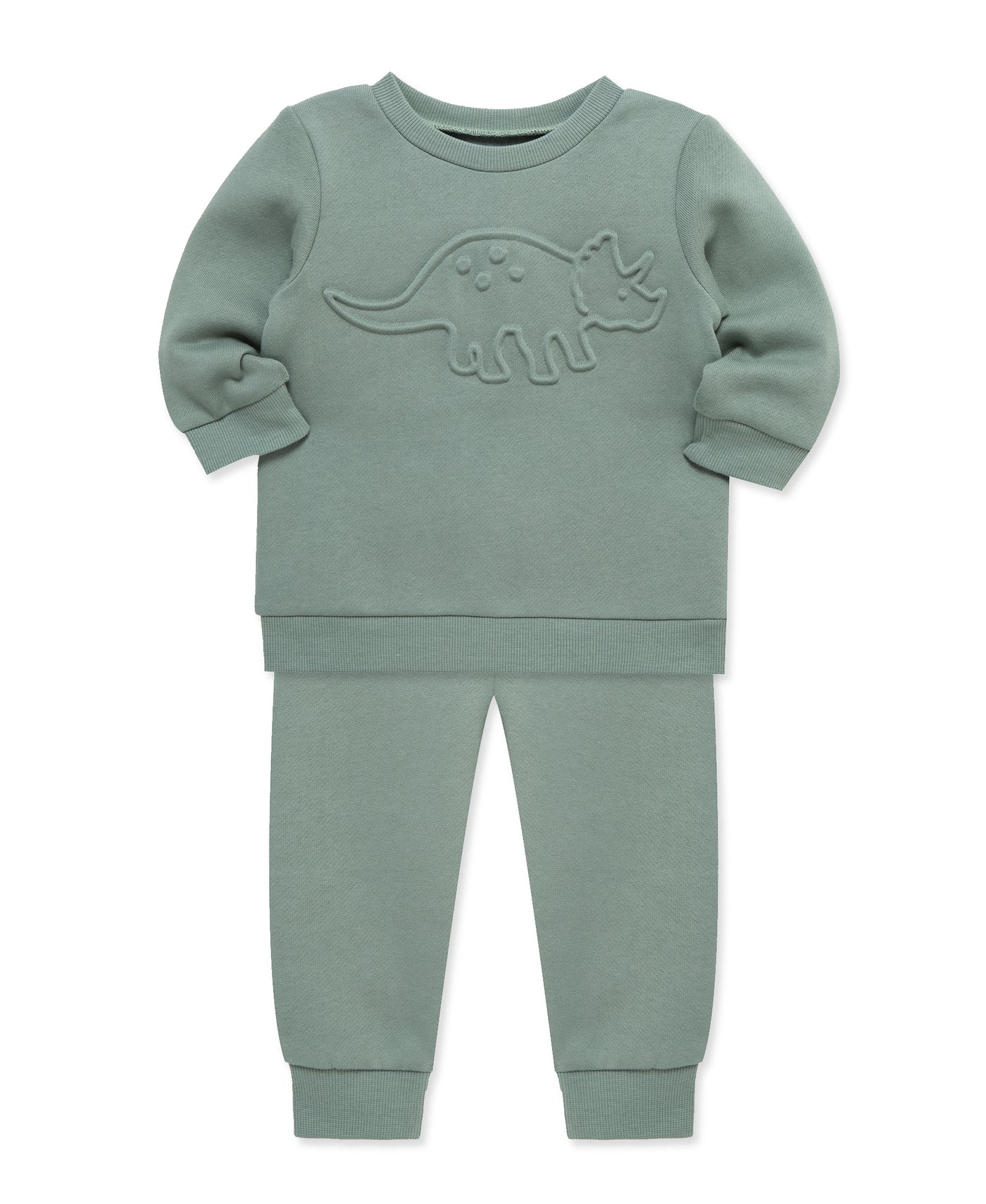 Sage Green Dino Imprint Sweatshirt Set