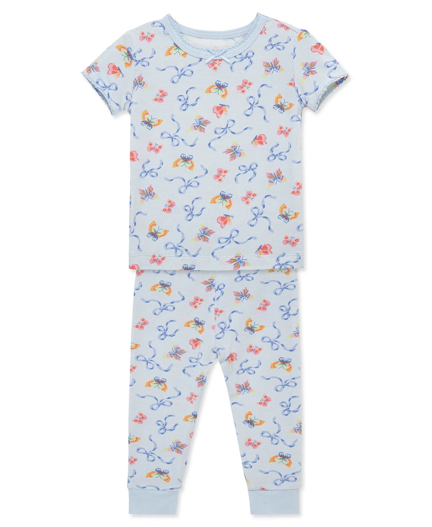 Blue Bows and Butterflies Print SS PJ Pant Set
