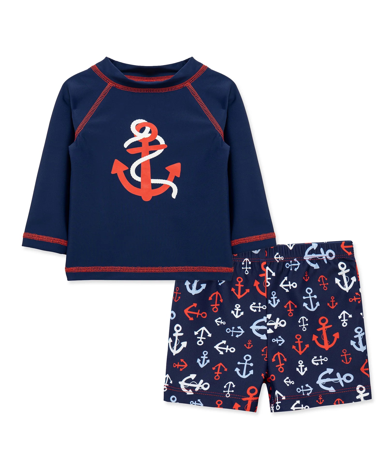 Navy Anchor Rashguard & Trunks Swim Set