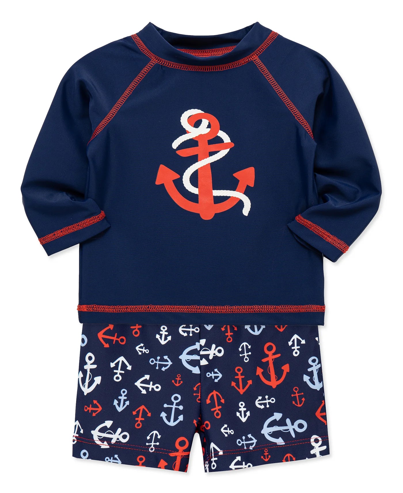 Navy Anchor Rashguard & Trunks Swim Set