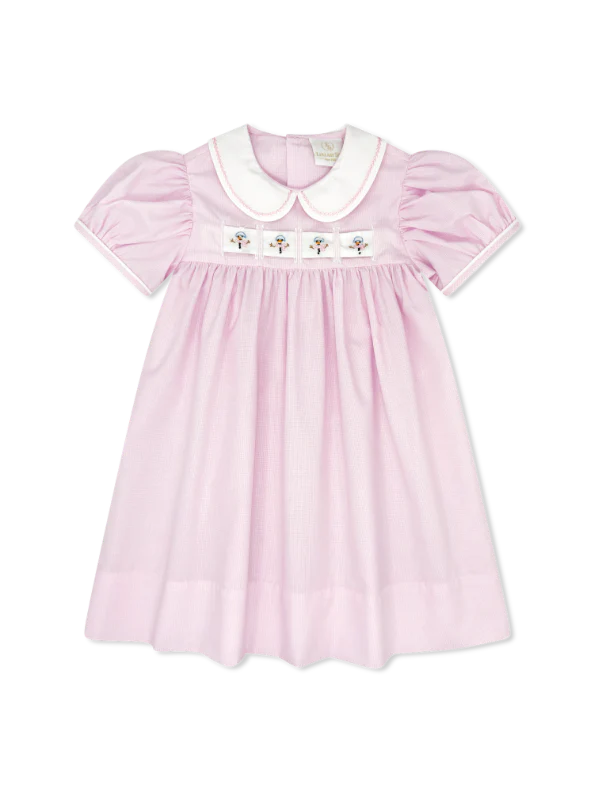 Ruth Ribbon Dress - Baby Pink Minigingham