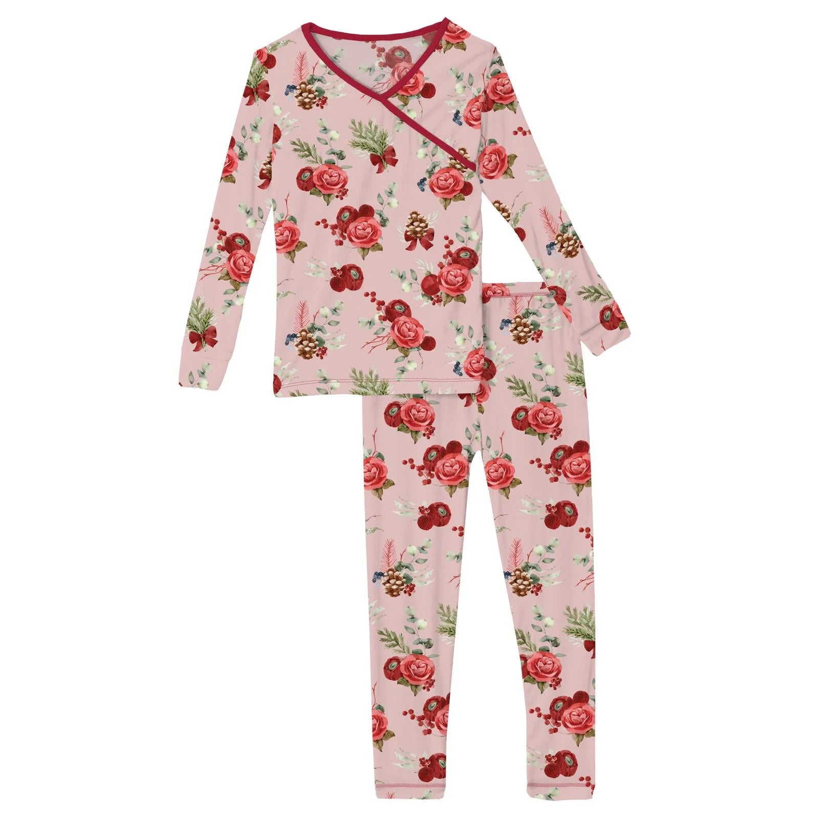 Baby Rose Holiday Floral LS Kimono PJ Set