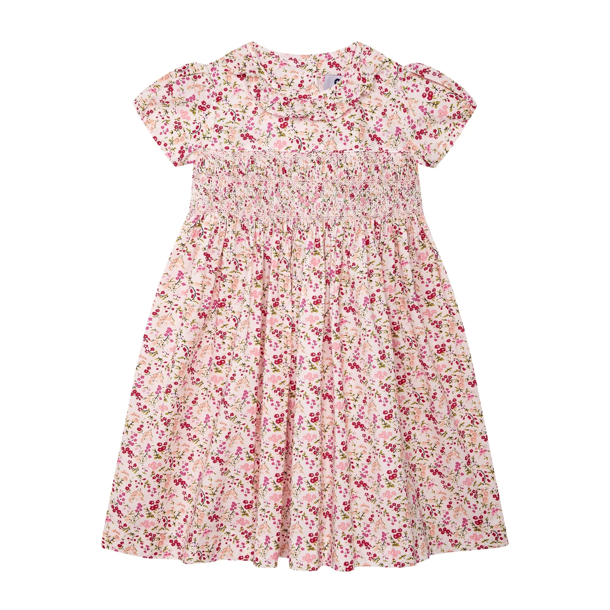 Mallery Smocked Dress (SS Pink Red Floral w Collar)