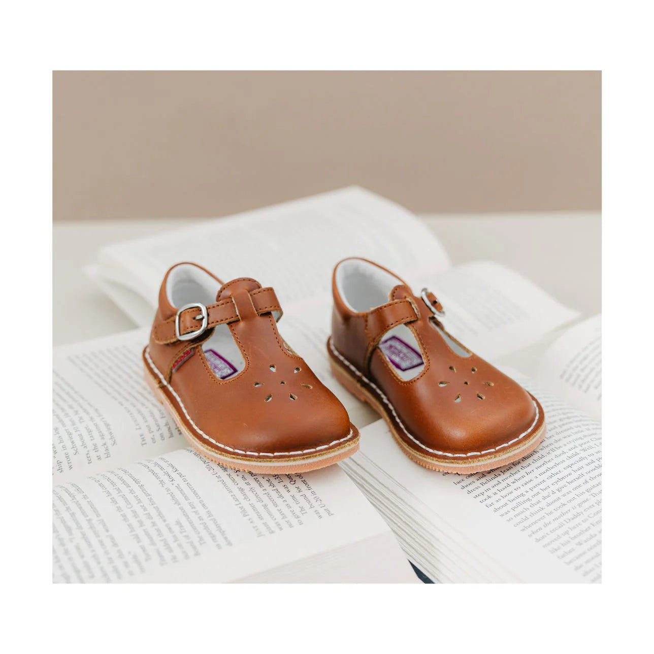 Cognac Leather T-Strap Mary Janes
