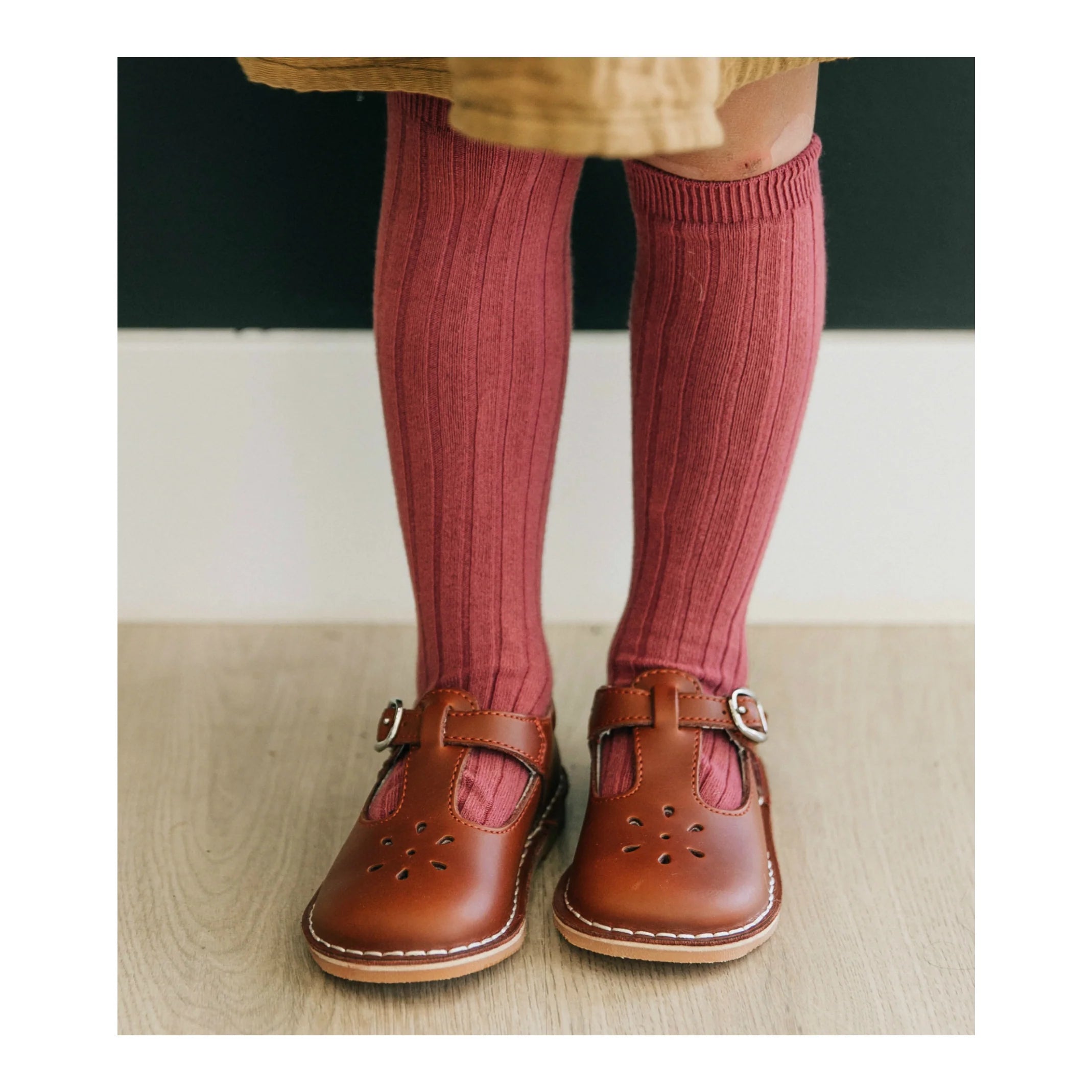 Cognac Leather T-Strap Mary Janes