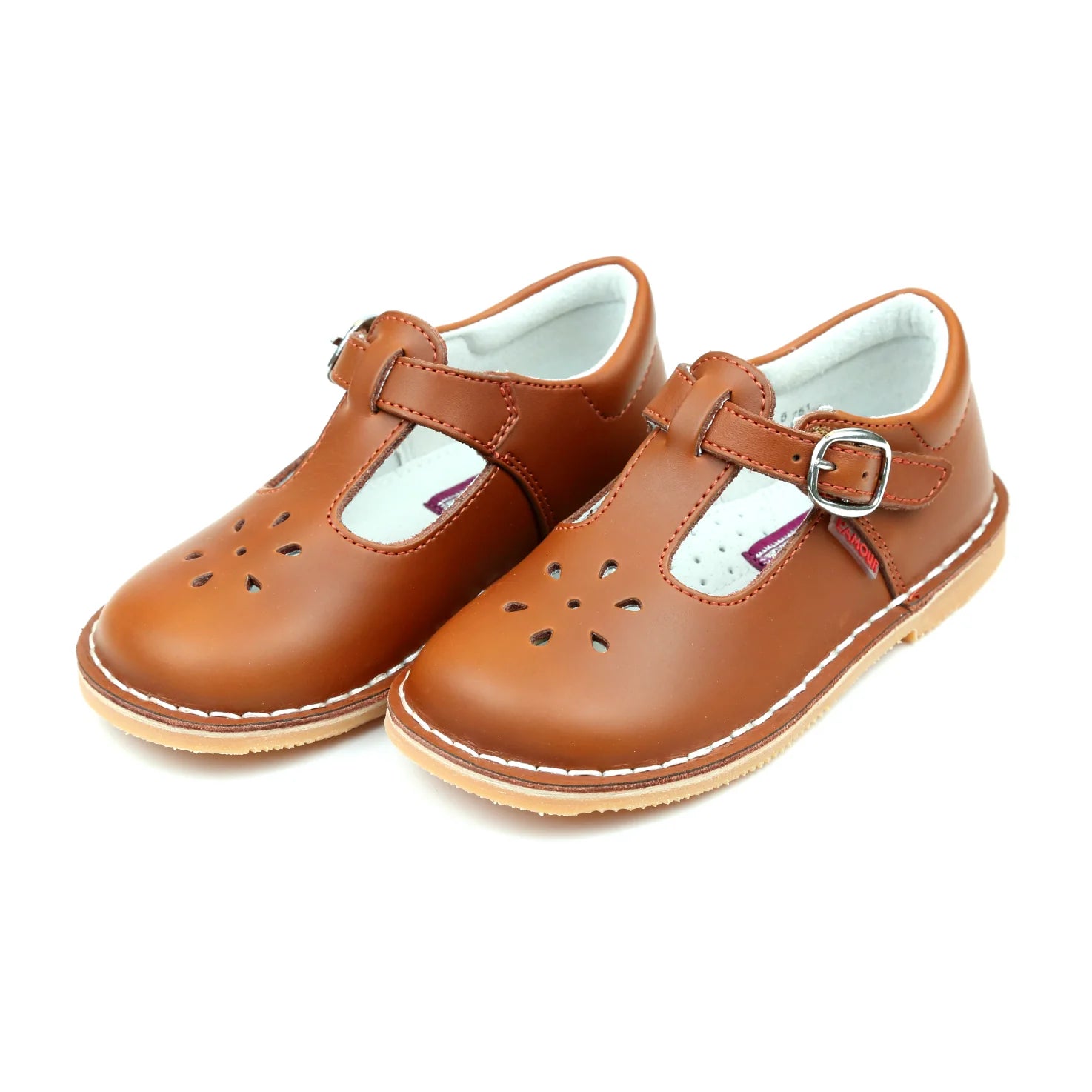 Cognac Leather T-Strap Mary Janes