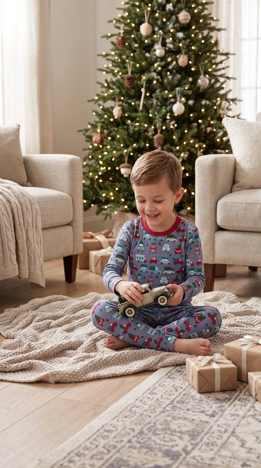 Moonlight Christmas Cars and Trucks LS Pajama Set