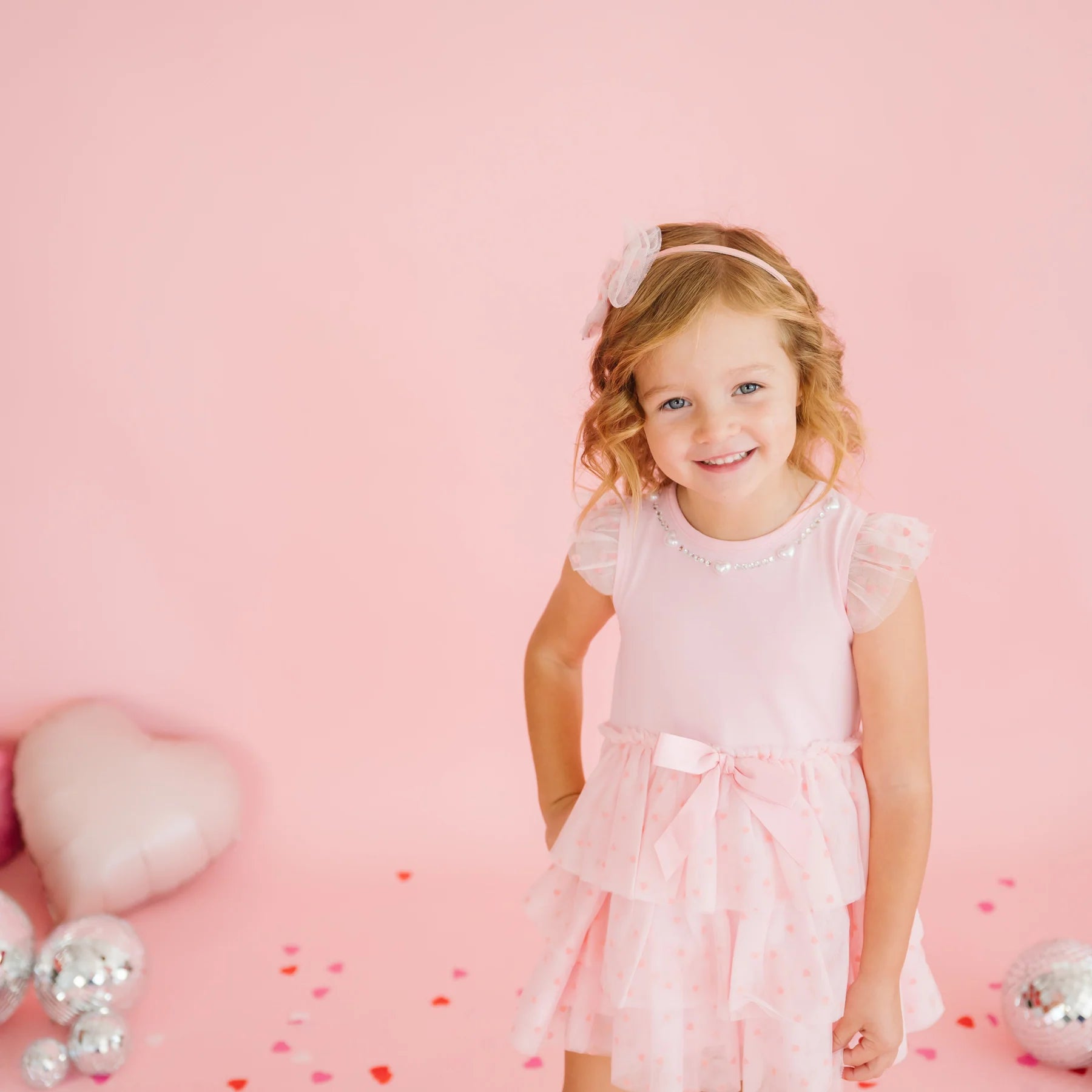 Flocked Heart Tulle Bow Headband