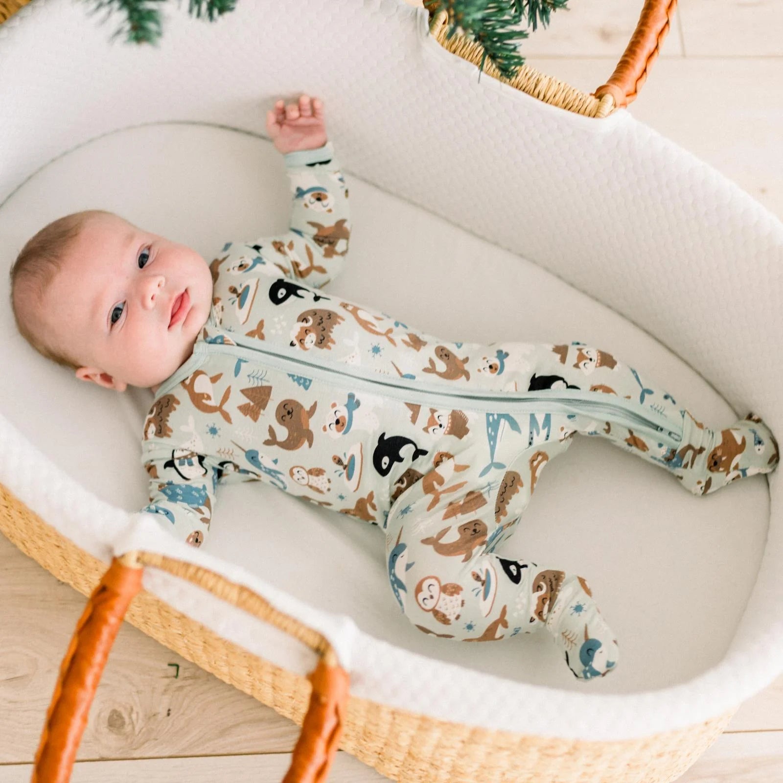 Aloe Arctic Animals Print 2-Way Zip Footie