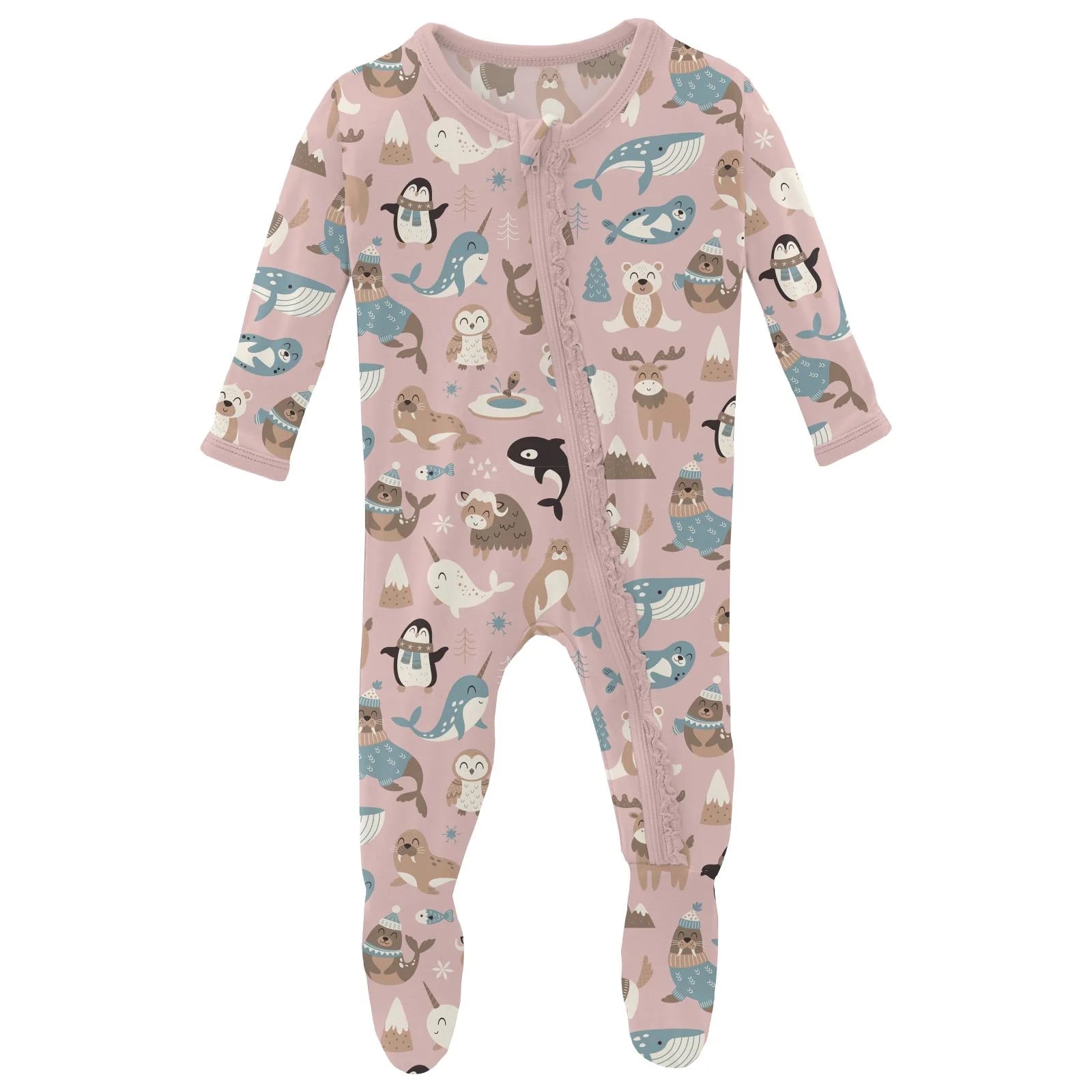 Baby Rose Arctic Animals 2-Way Zip Footie