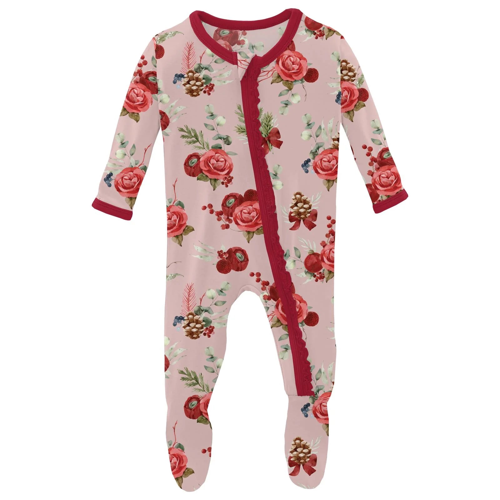 Baby Rose Holiday Floral 2-Way Zip Footie