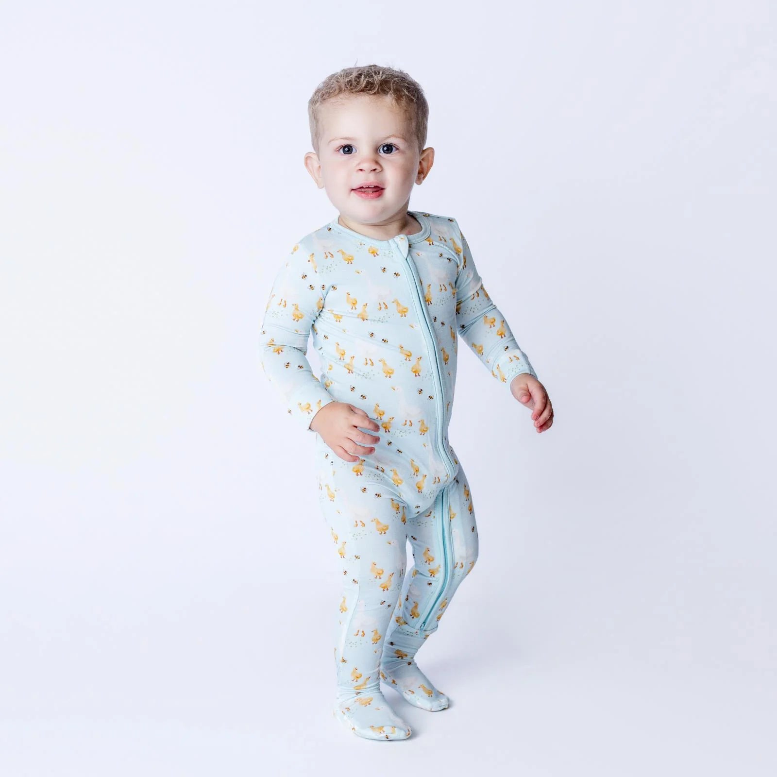 Spring Sky Feeding Ducks Print Footie