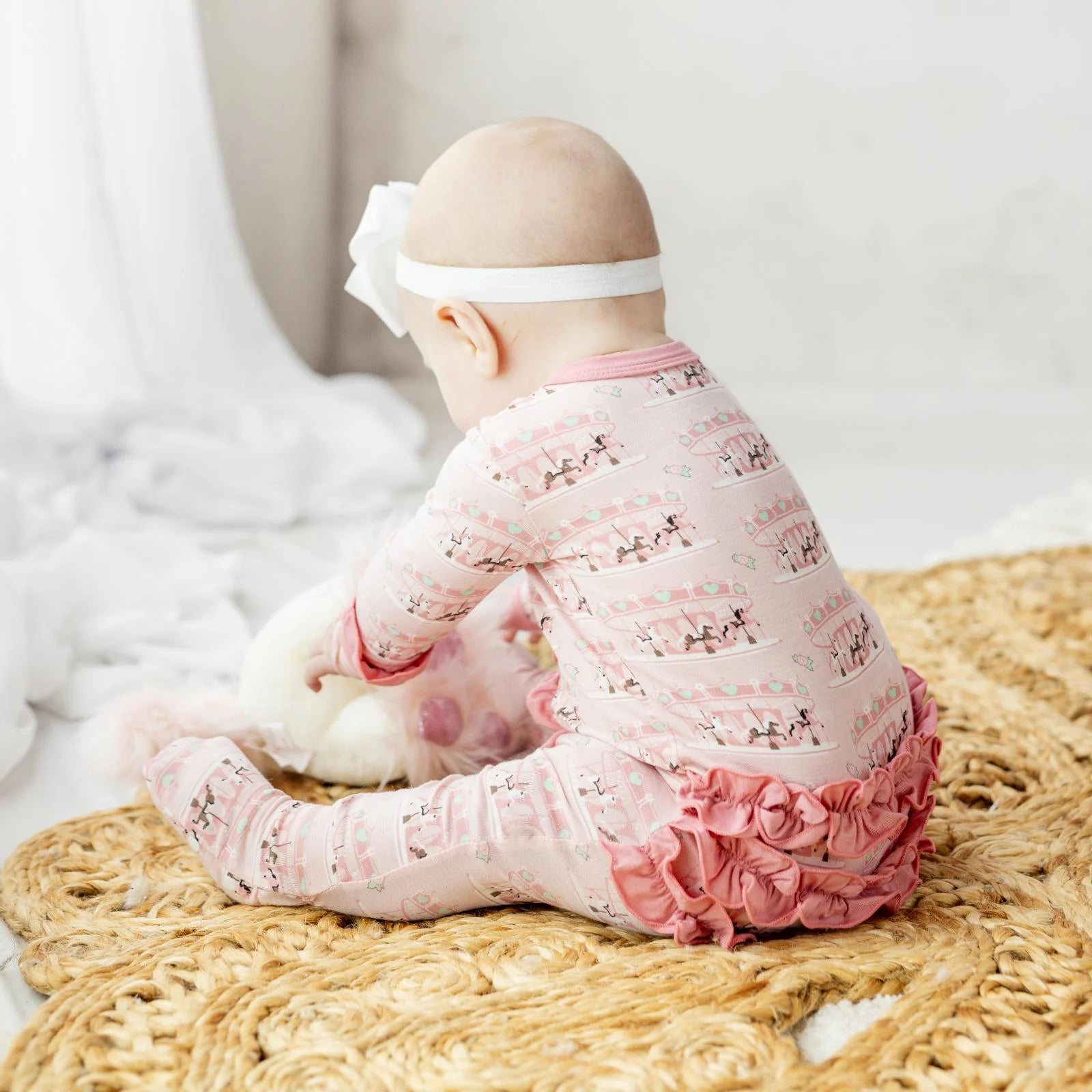 Baby Rose Fair Carousel Ruffle Zip Footie