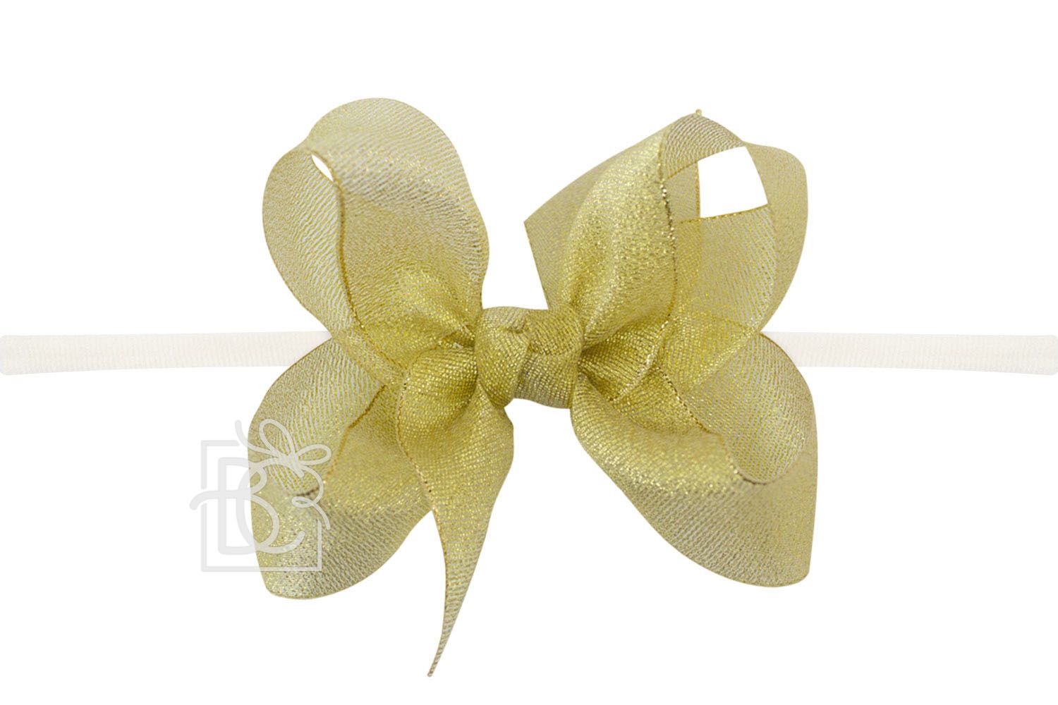 Pantyhose Headband w 4.5" Bow Gold