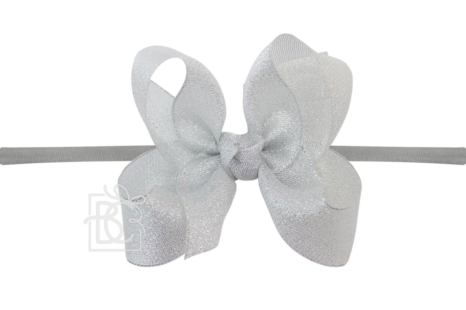 Pantyhose Headband w 4.5" Bow Silver