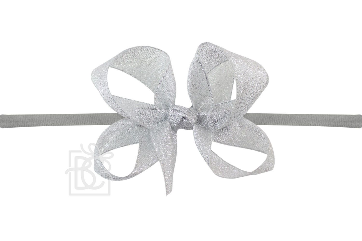 Pantyhose Headband w 3.5" Bow Silver