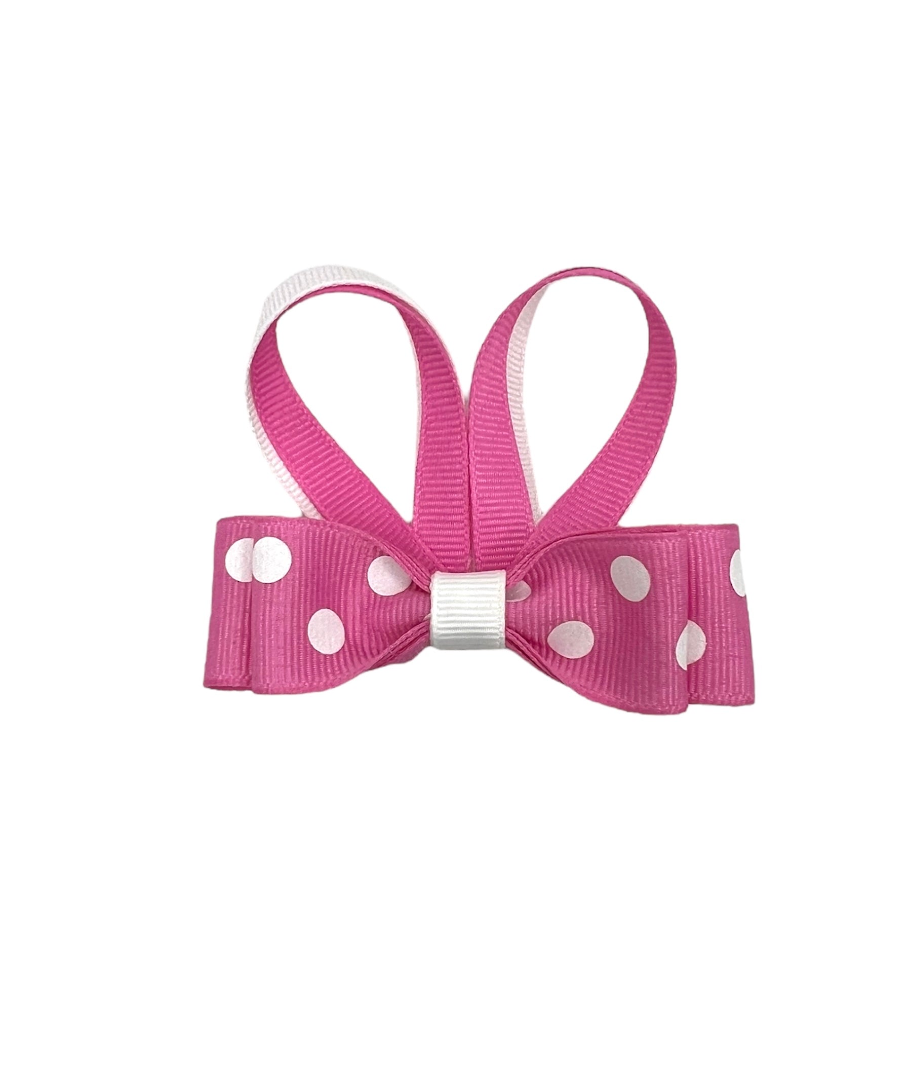 Pink w White Polka Dot Grosgrain Bunny Ears Clip
