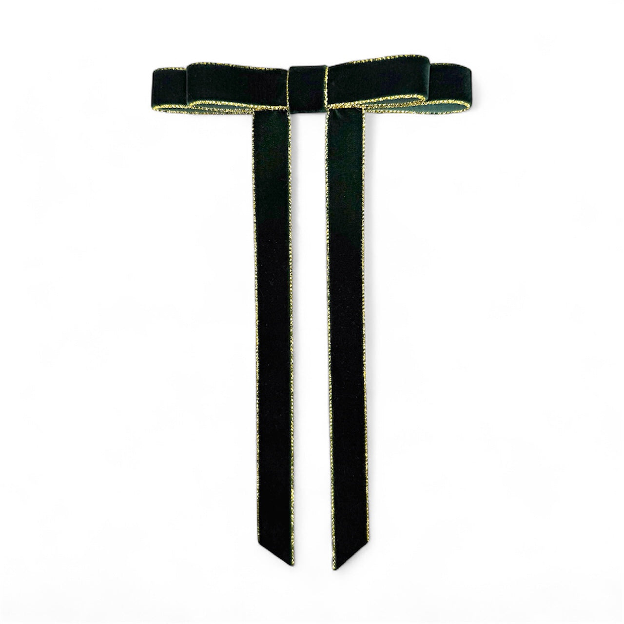 Velvet Green w/ Gold Trim Long Tail Bow