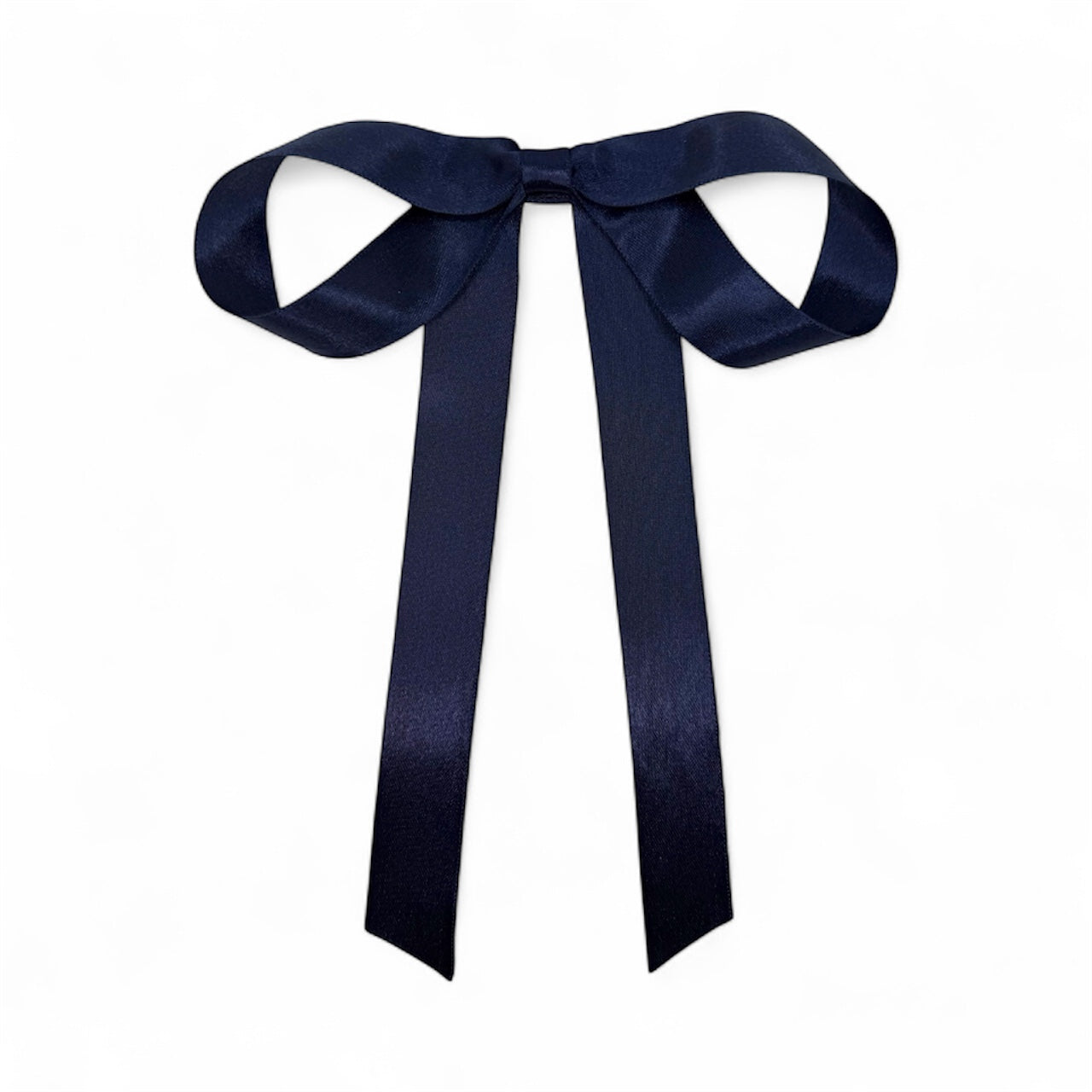 Draped Satin Navy Long Tail Bow